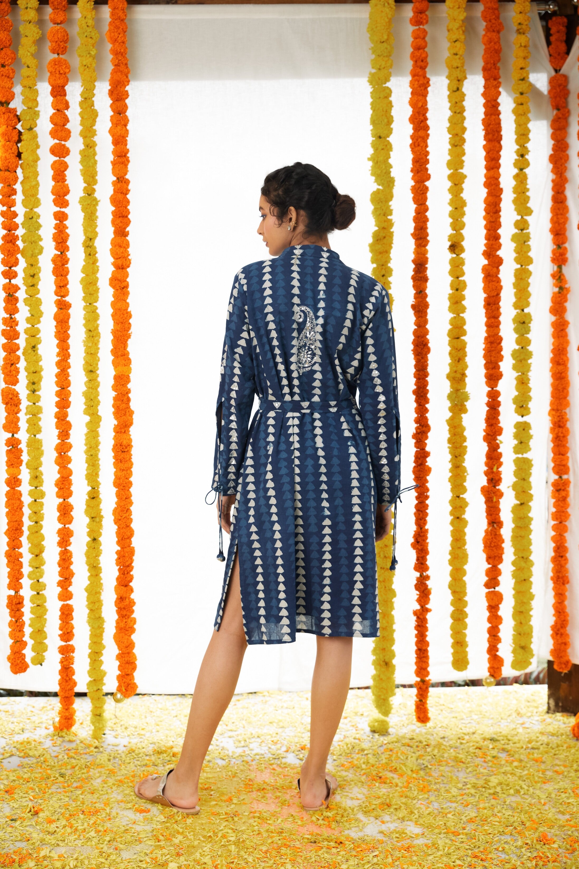 Front-Opening Tassel Shirt Dress