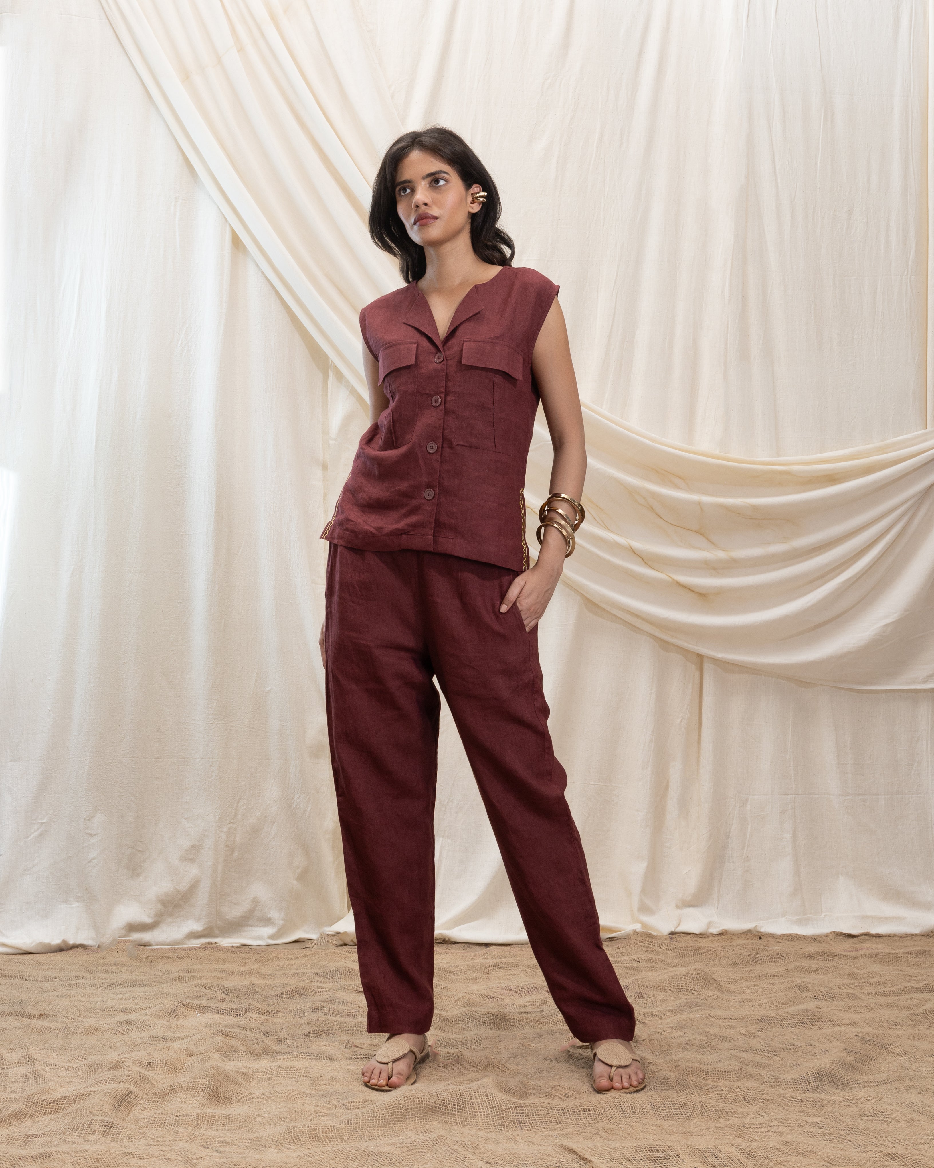 Linen utilty vest and pant set