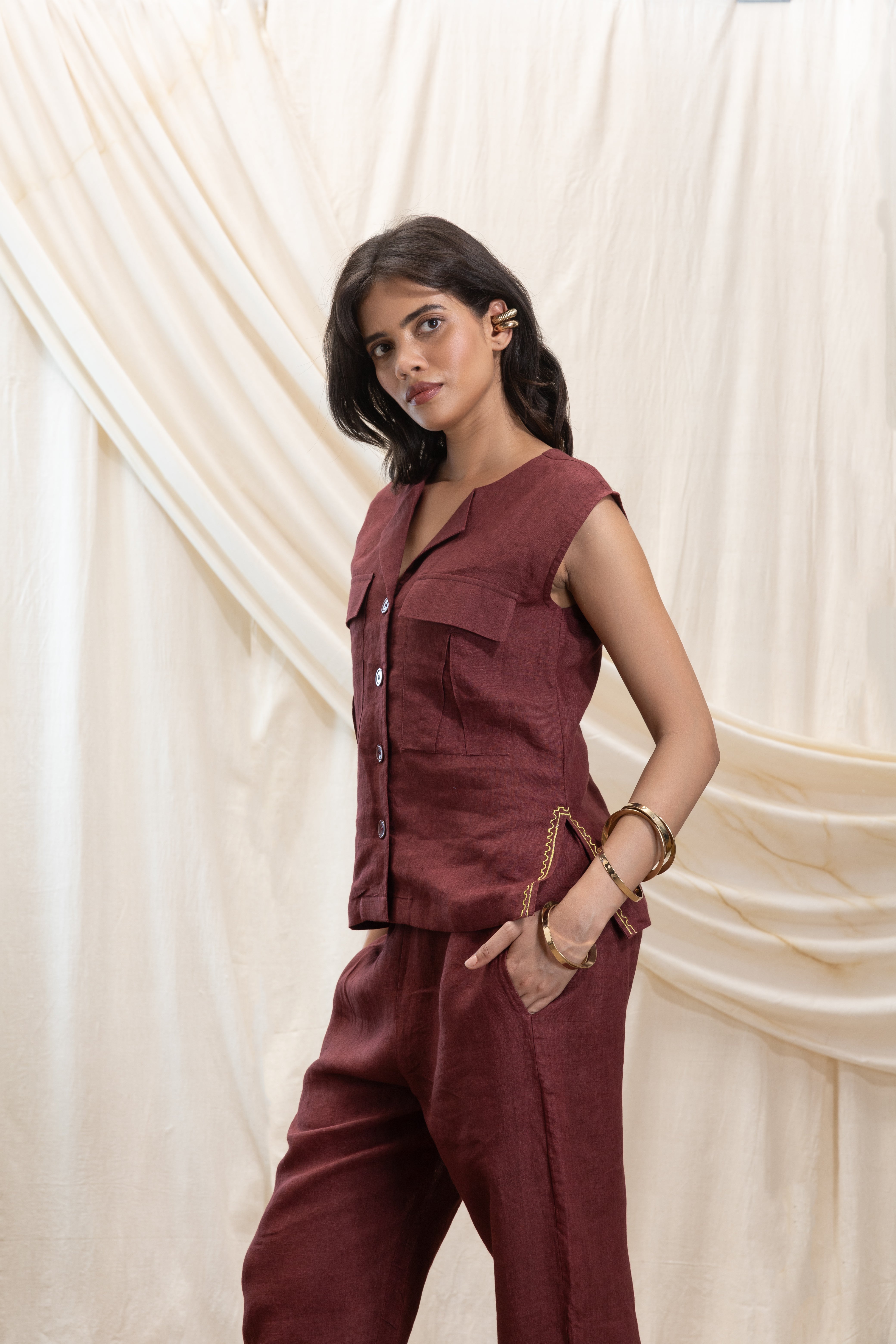 Linen utilty vest and pant set