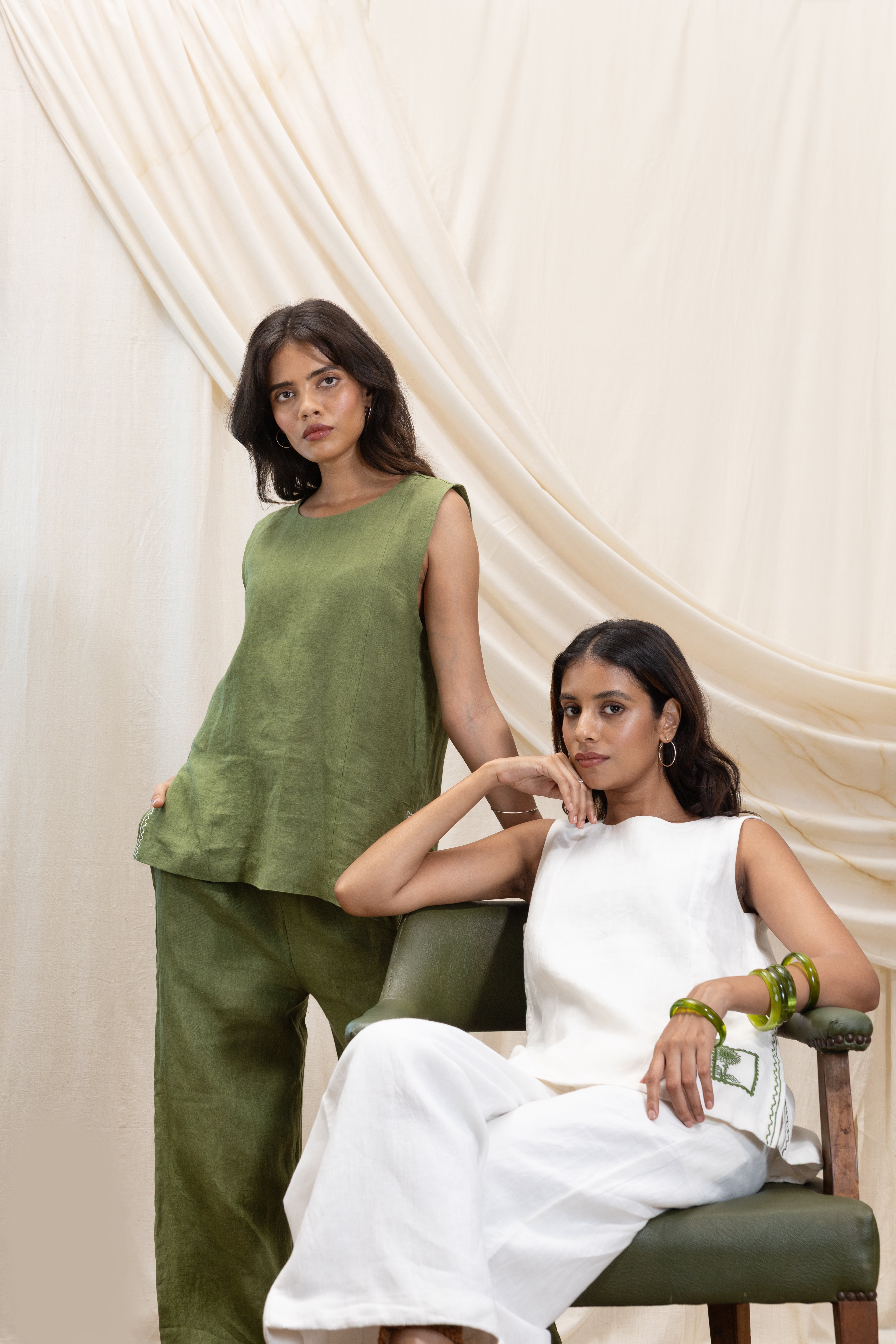 Linen tunic top and flared pant set