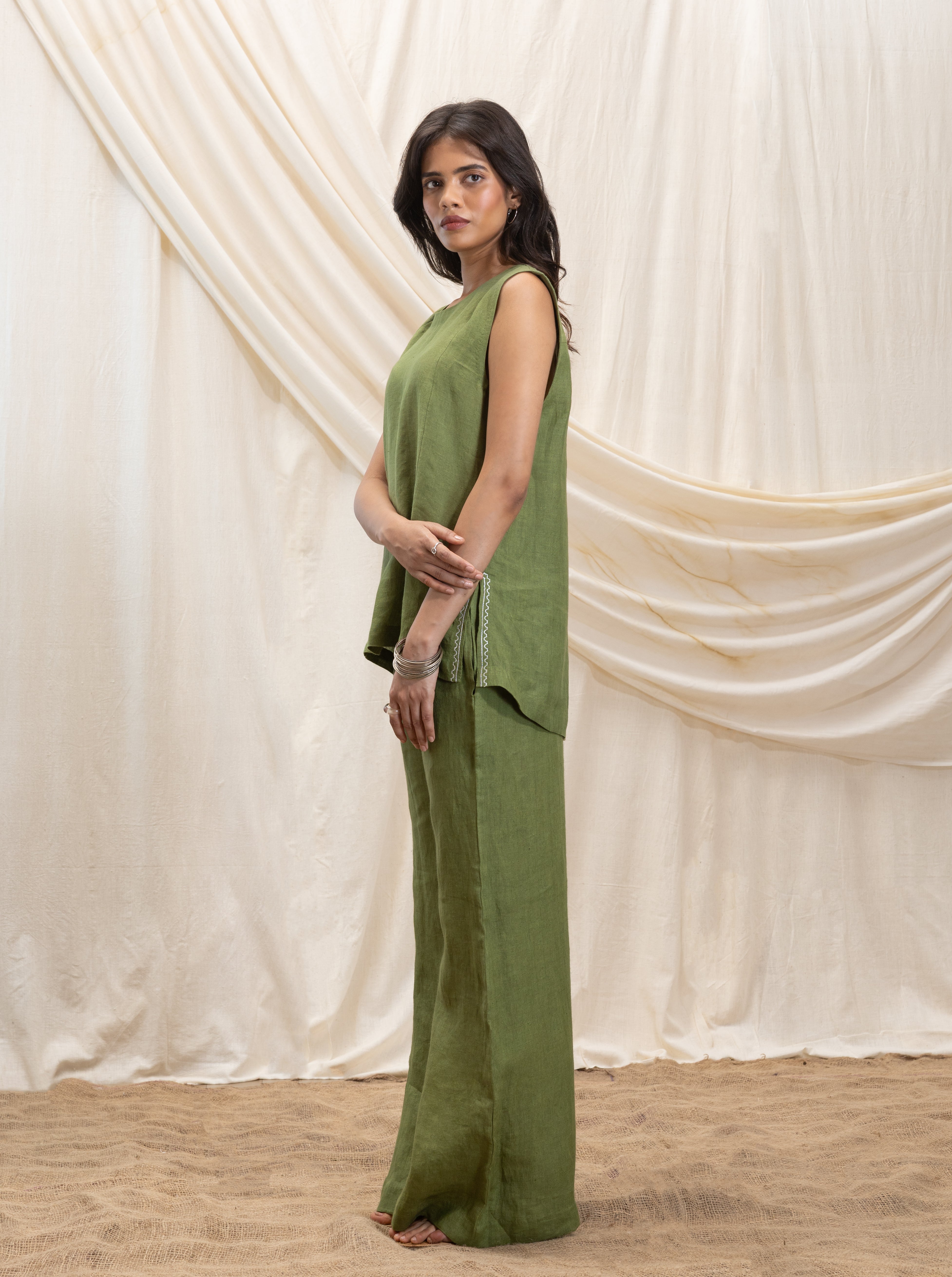 Linen tunic top and flared pant set