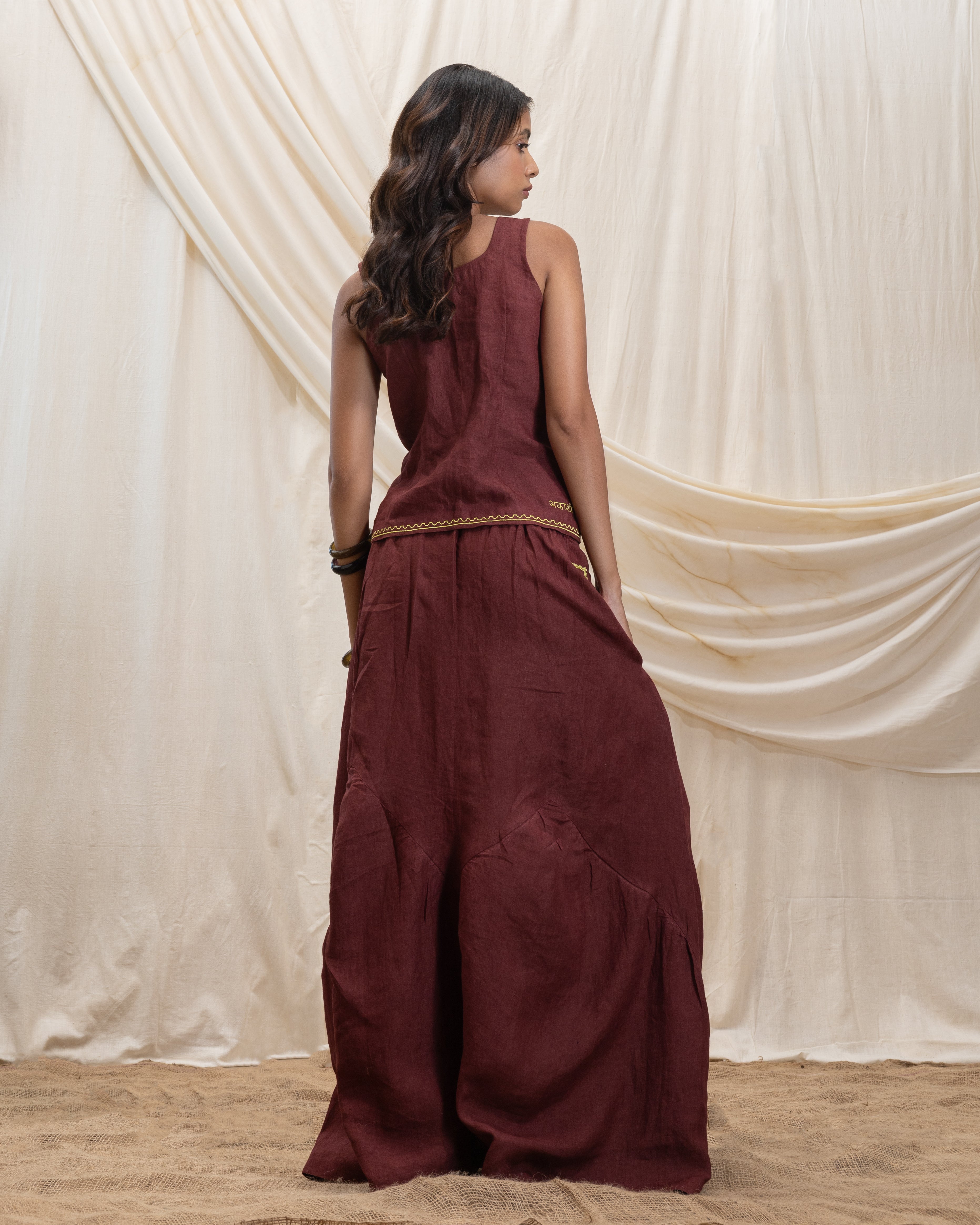 Linen tie up corset and flowy skirt set