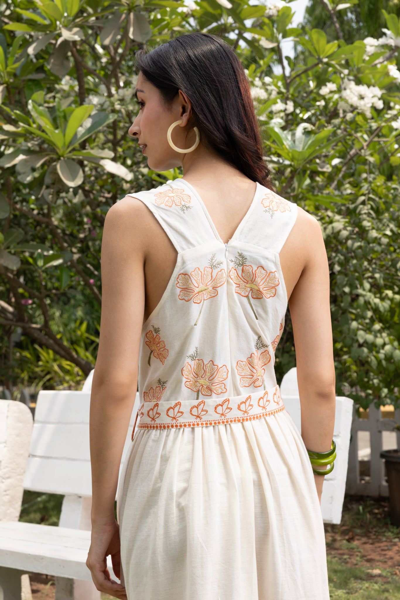 V-Neck Embroidered Floral Maxi Dress with Tie-Up Waist