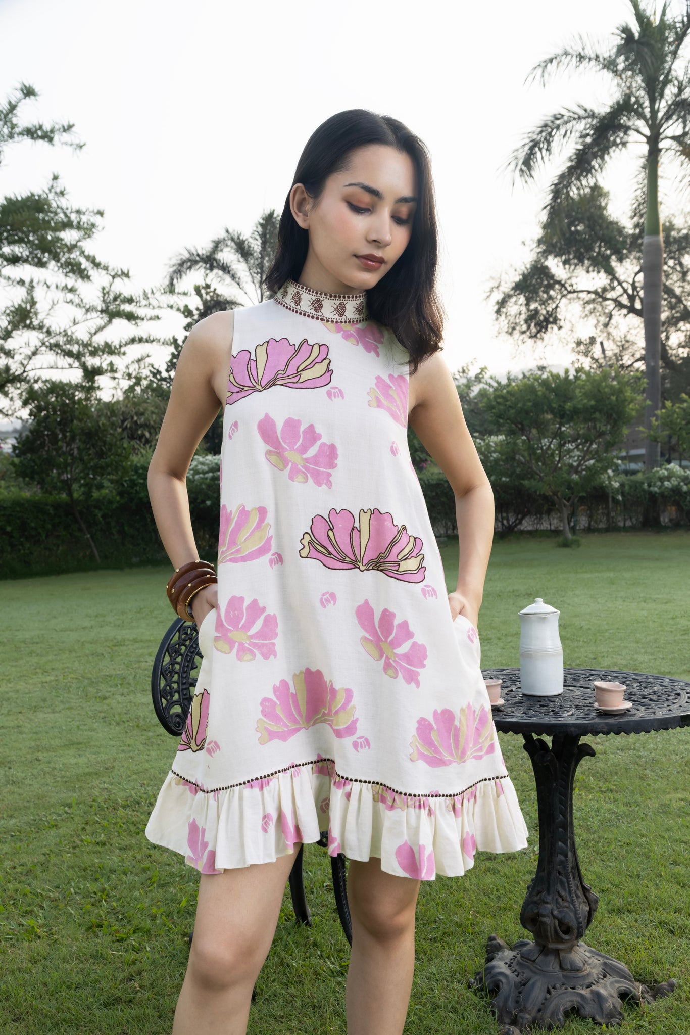Short Dress with Back Tie-Up