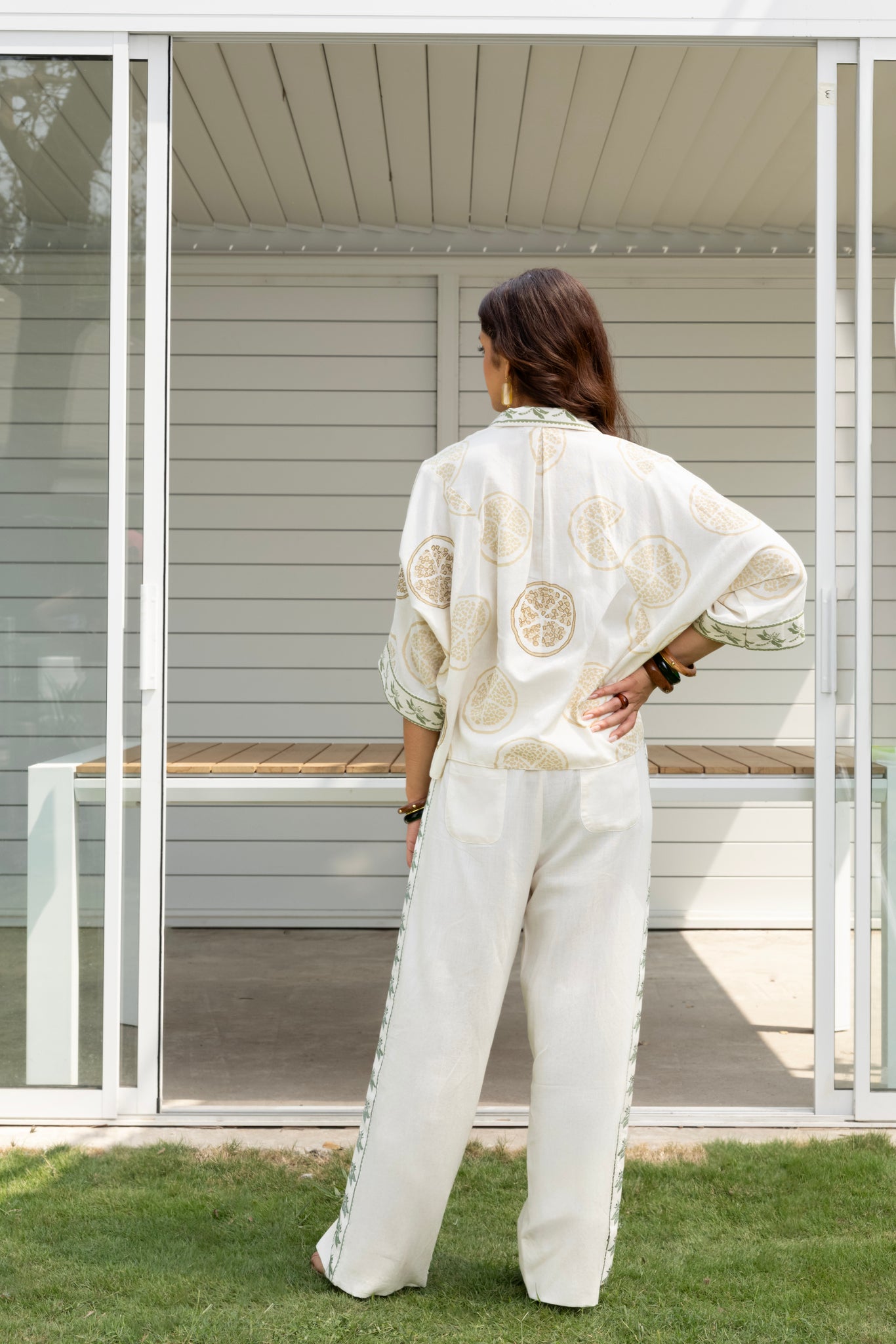 Boxy button down shirt & Straight Fit Embroidered Pants