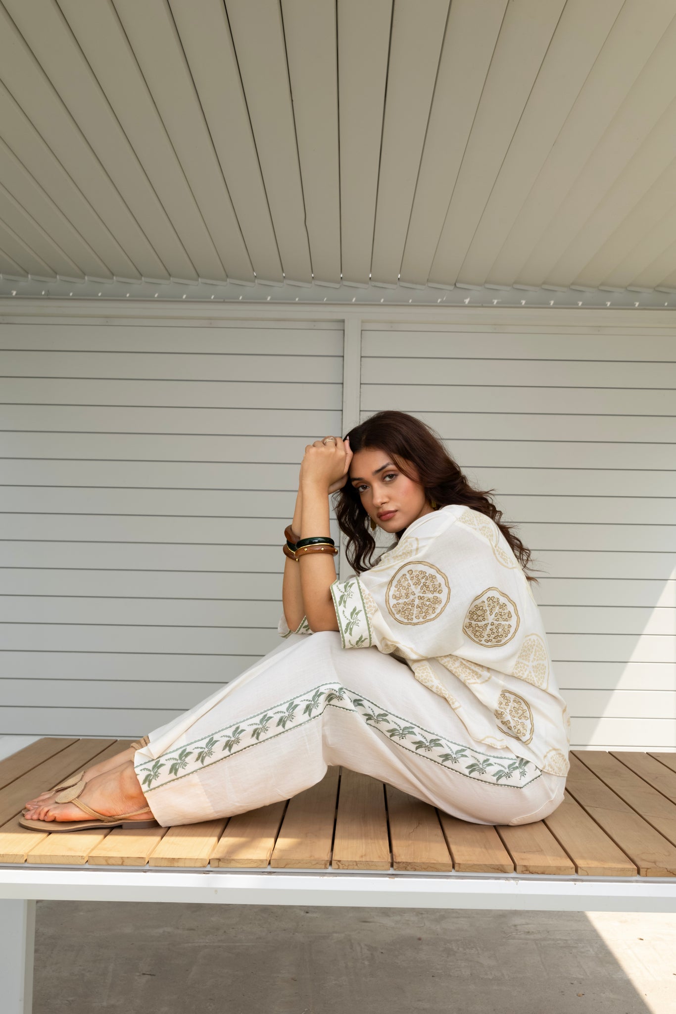 Boxy button down shirt & Straight Fit Embroidered Pants