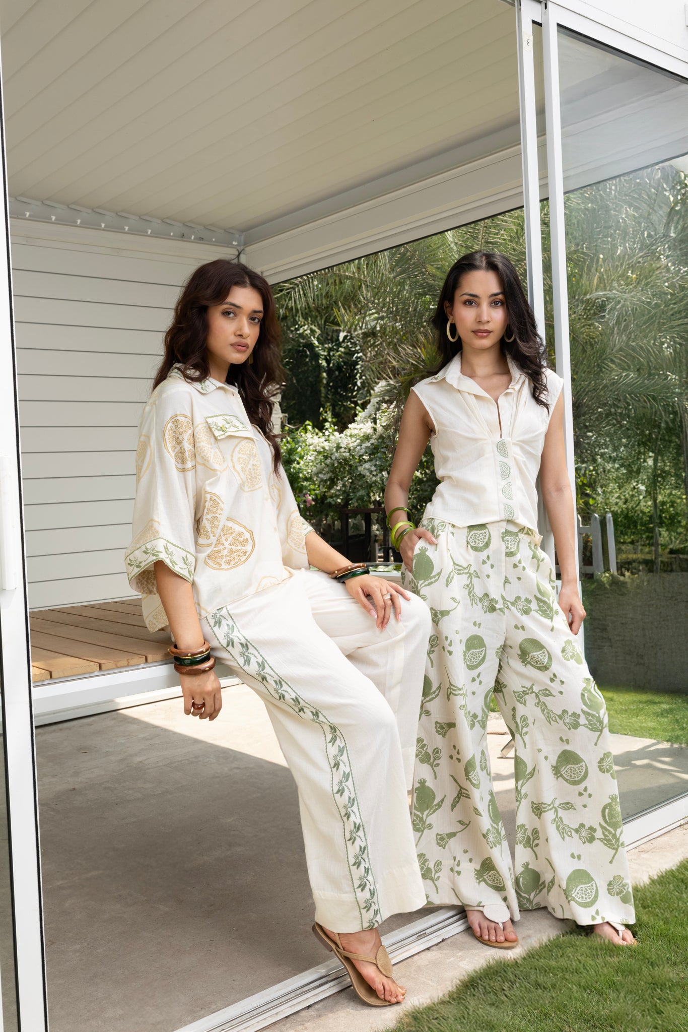 Boxy button down shirt & Straight Fit Embroidered Pants