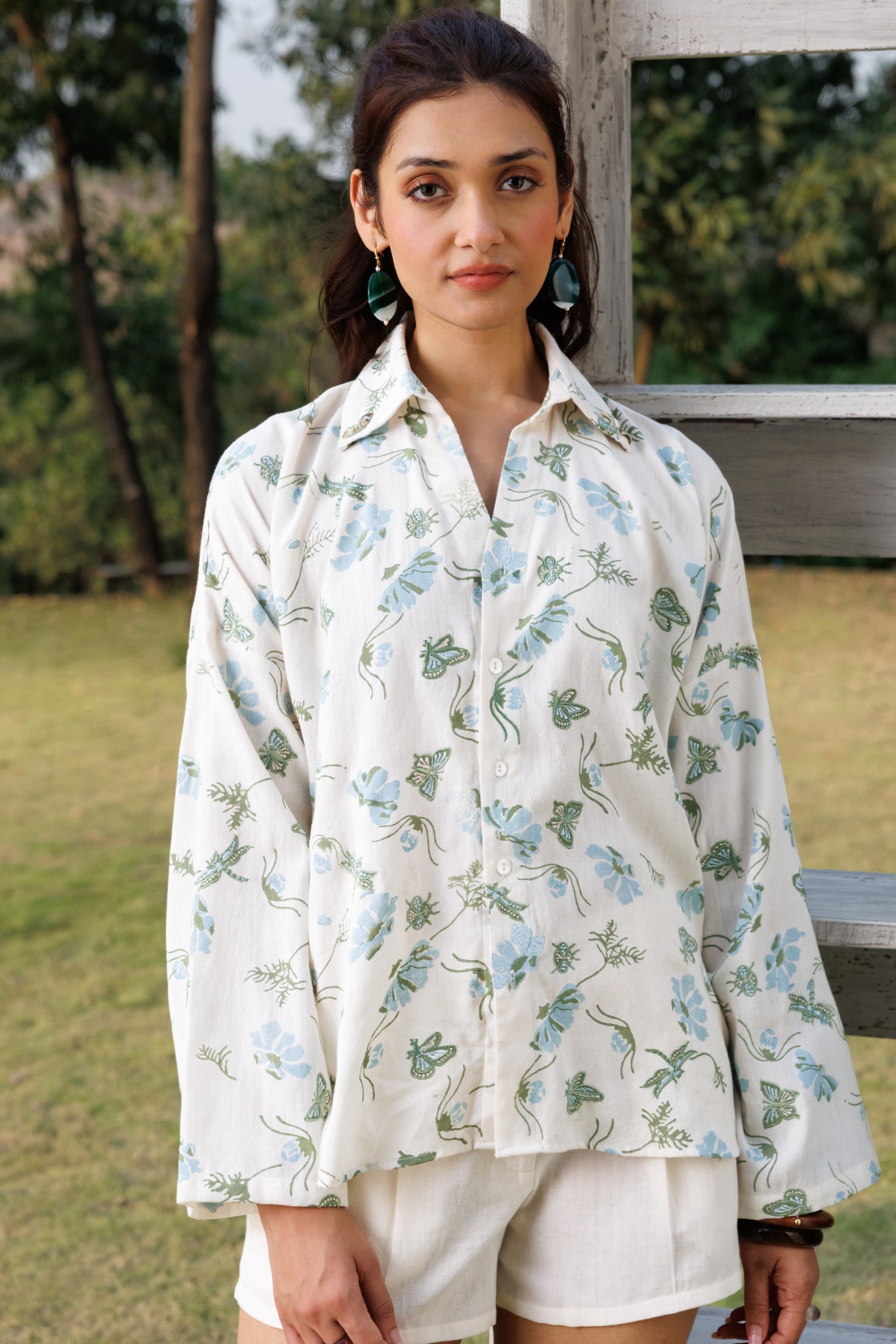 Oversized Embroidered Button-Down Shirt & Organic Cotton Shorts