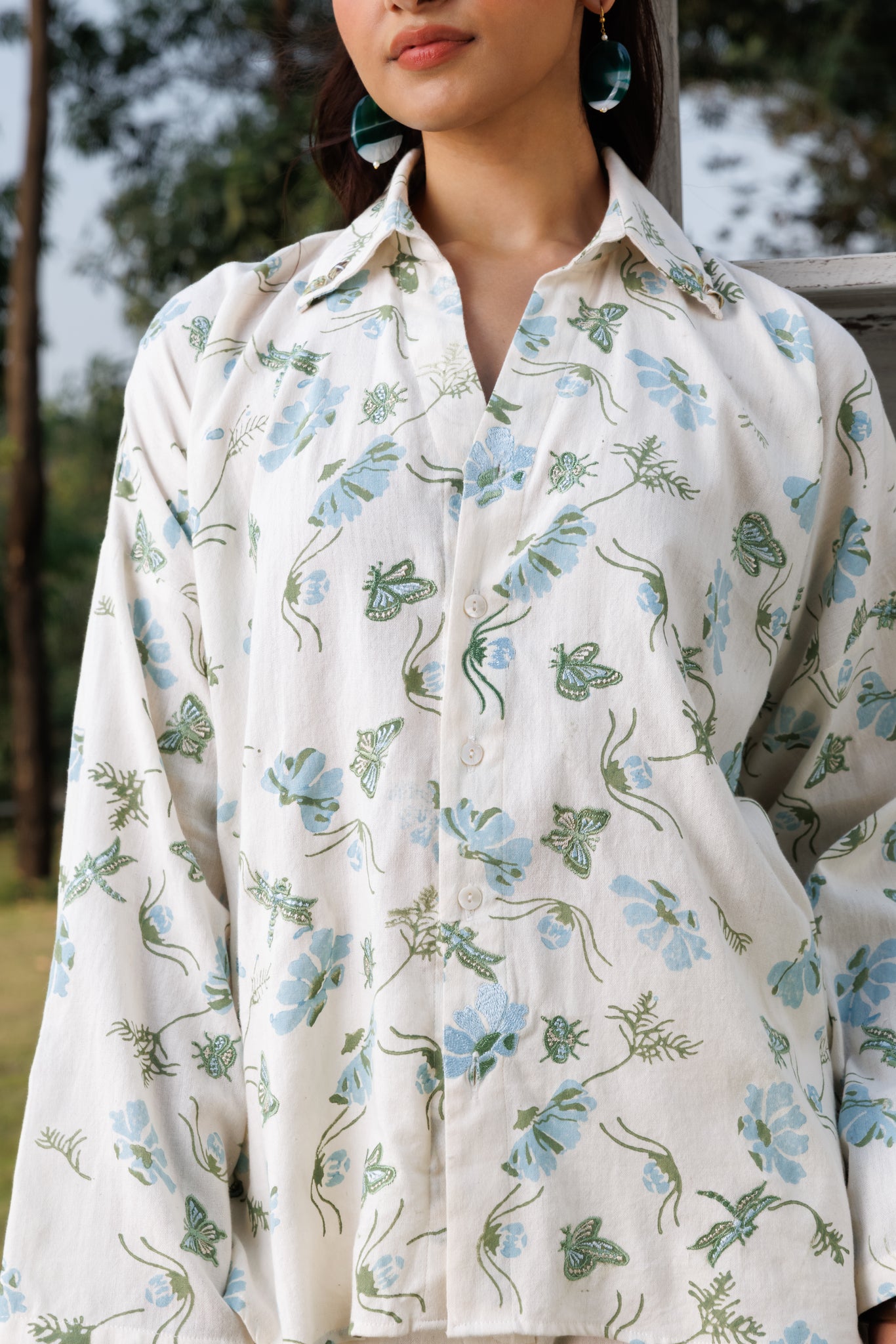 Oversized Embroidered Button-Down Shirt & Organic Cotton Shorts
