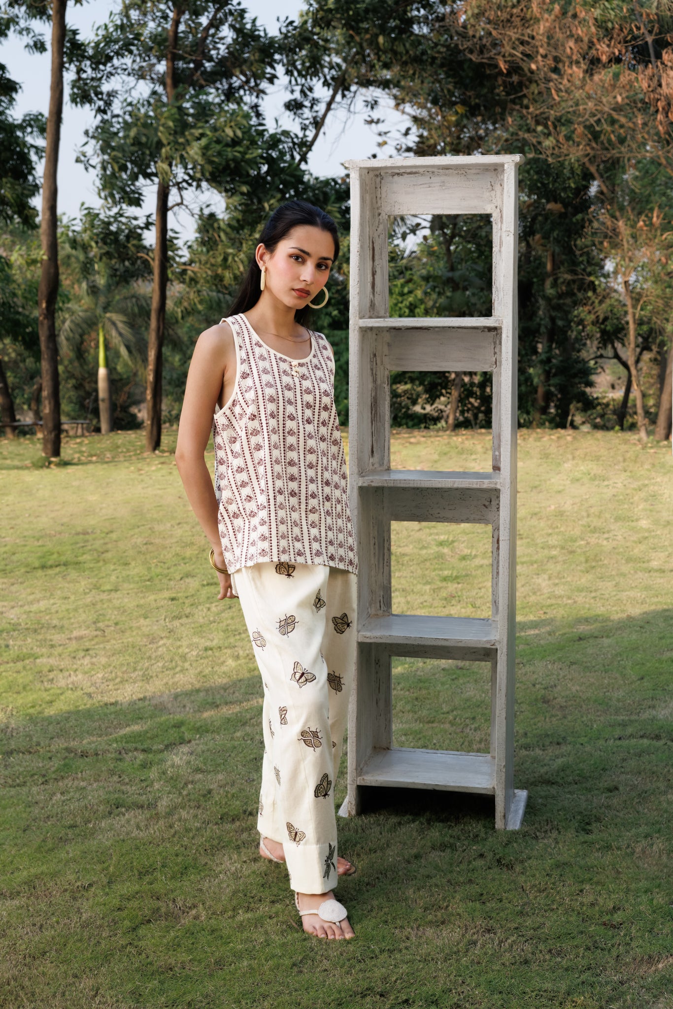 Oversized Tunic with Back Slit & Tapered Pants with Embroidered Motifs