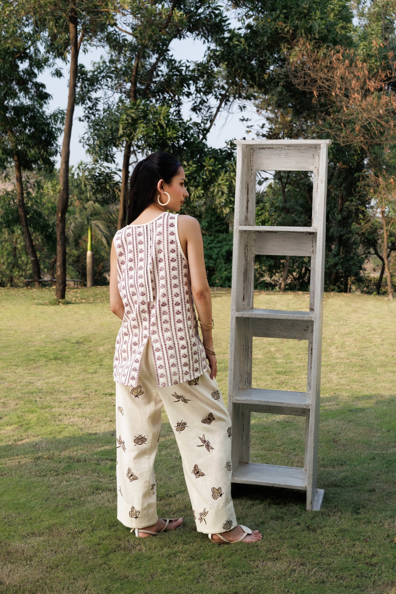 Oversized Tunic with Back Slit & Tapered Pants with Embroidered Motifs