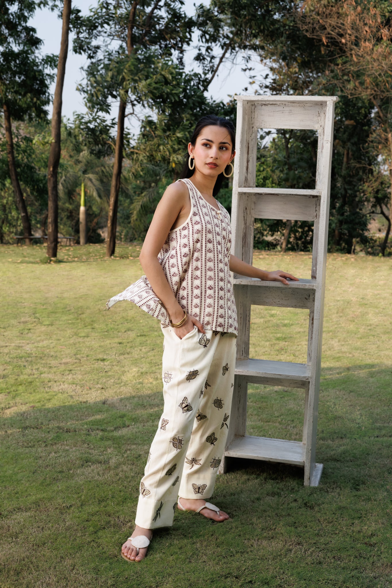 Oversized Tunic with Back Slit & Tapered Pants with Embroidered Motifs