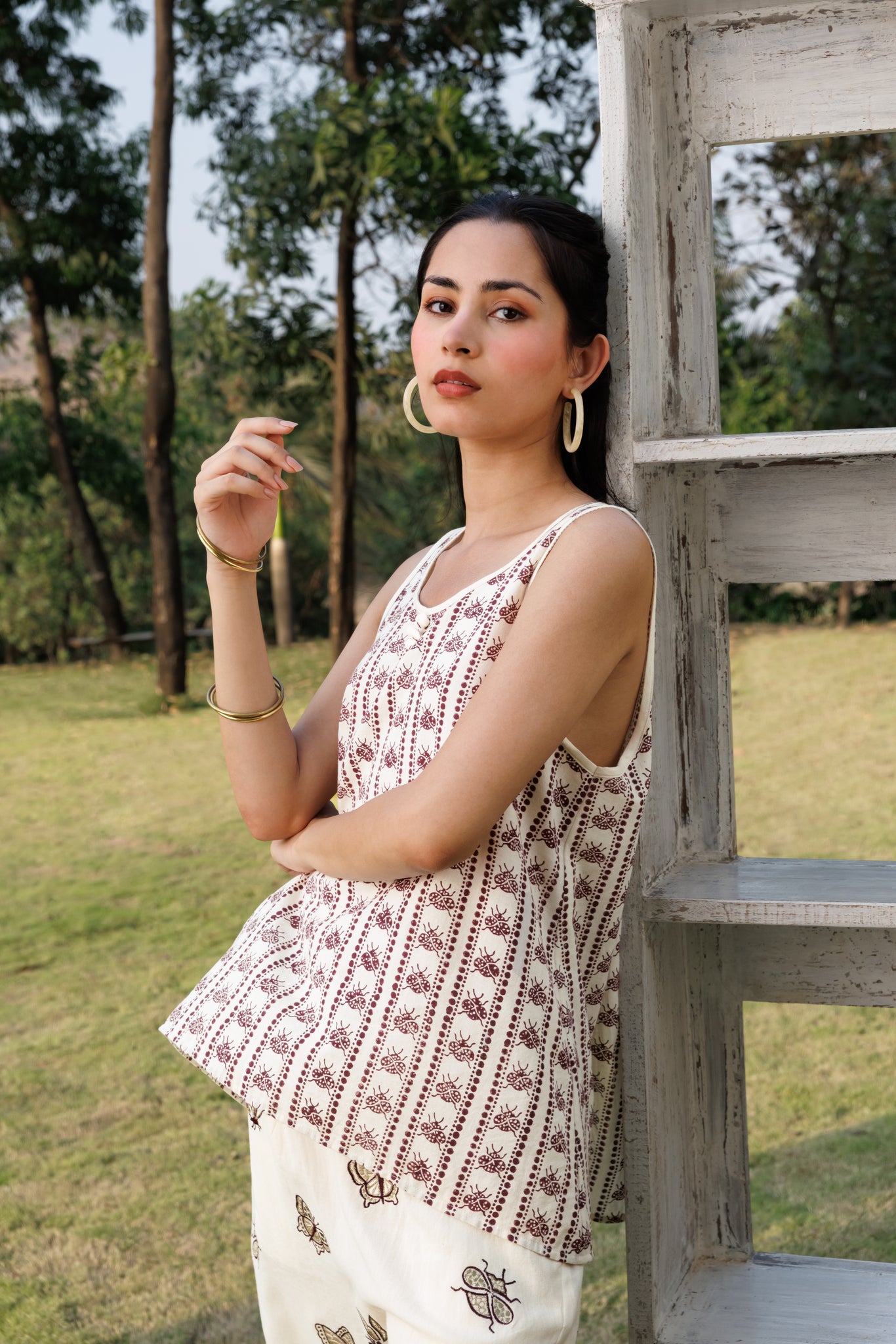Oversized Tunic with Back Slit & Tapered Pants with Embroidered Motifs