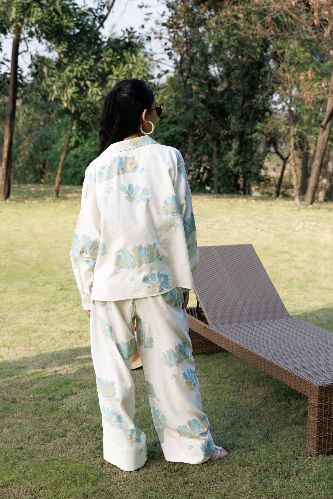 Collared top with Stitch Detailing & Wide-Leg Pants with Front Pocket Detail