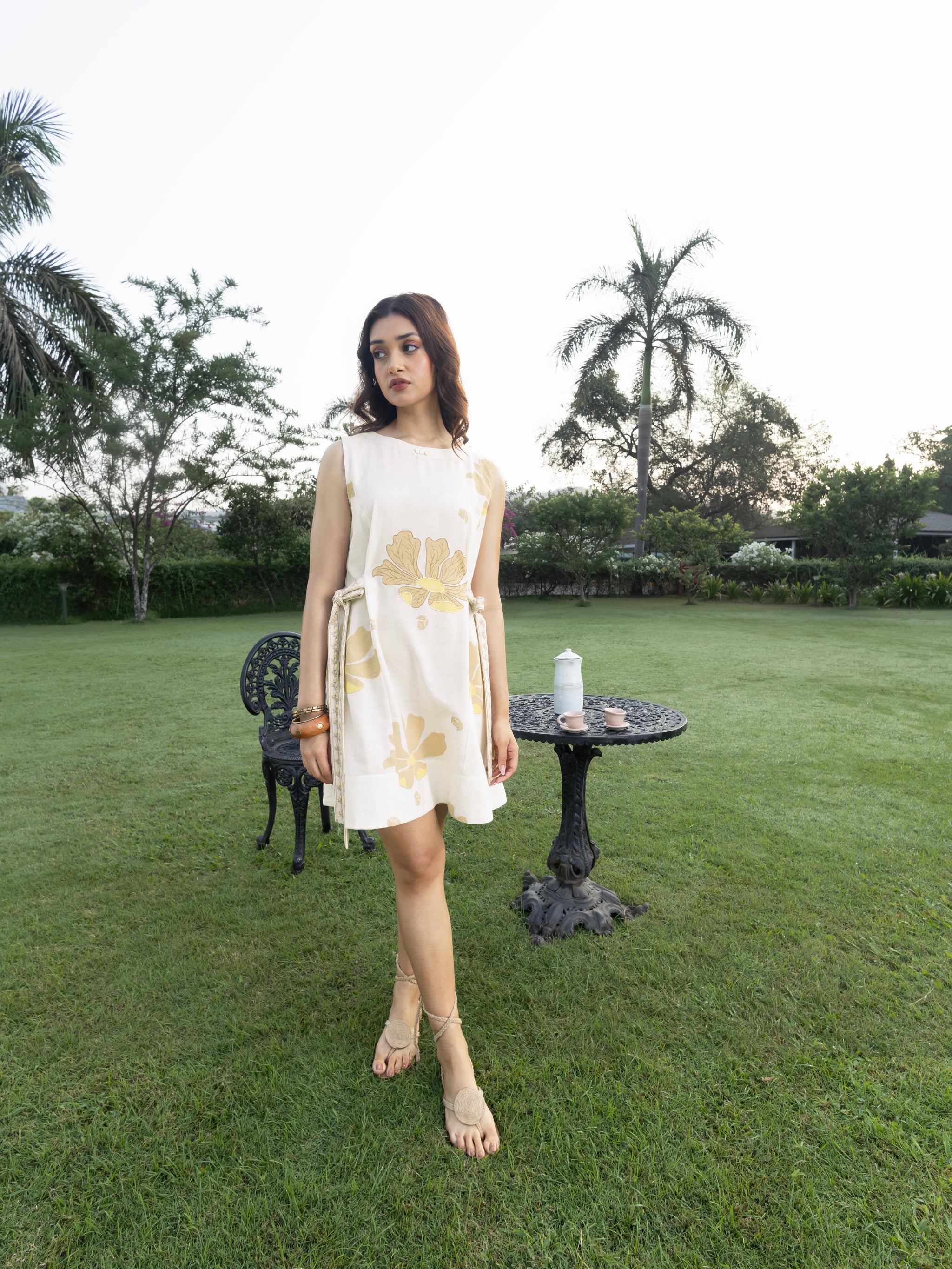 Short Dress with Side Tie-Up & Embroidery