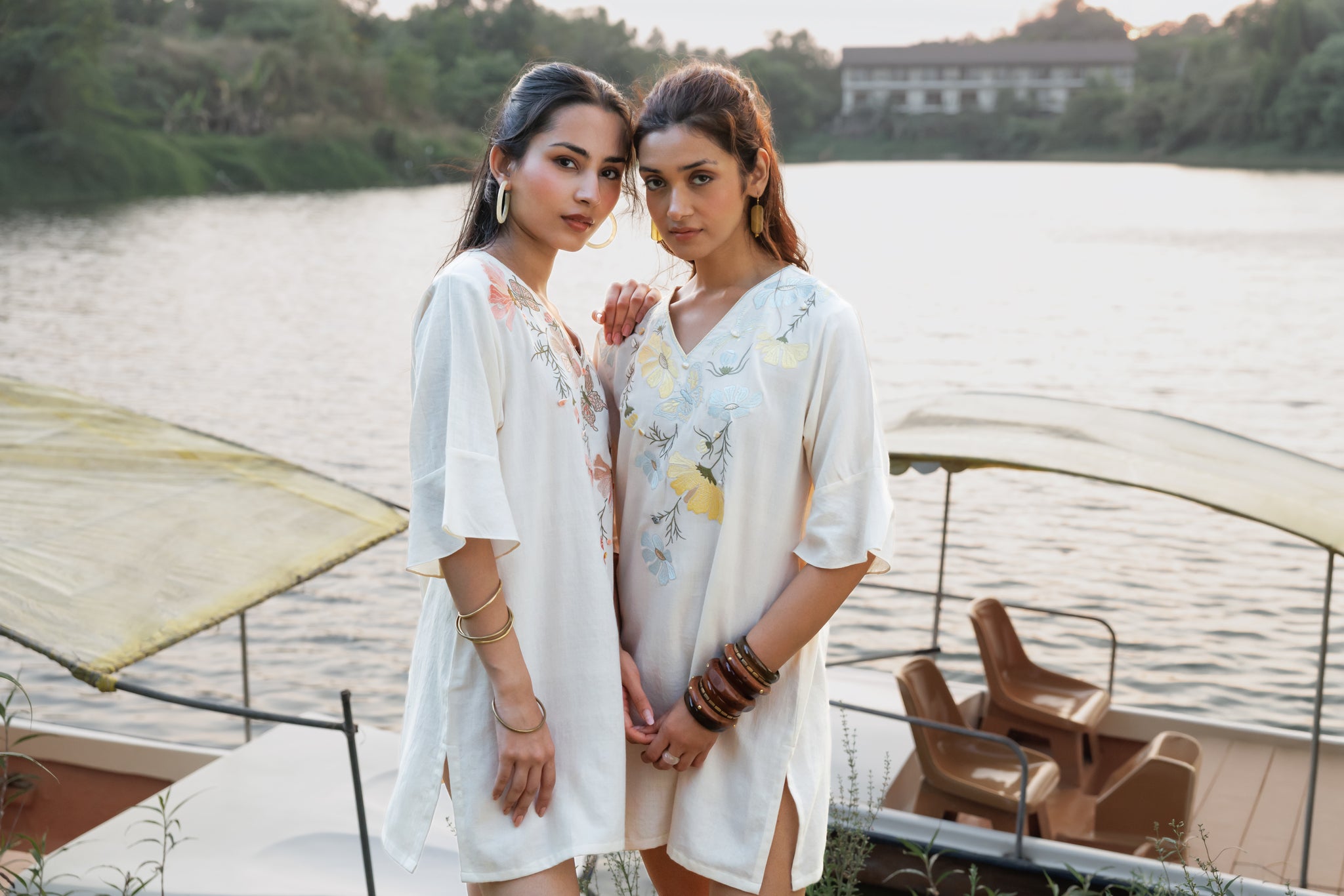 Floral Embroidered Short Kaftan Dress
