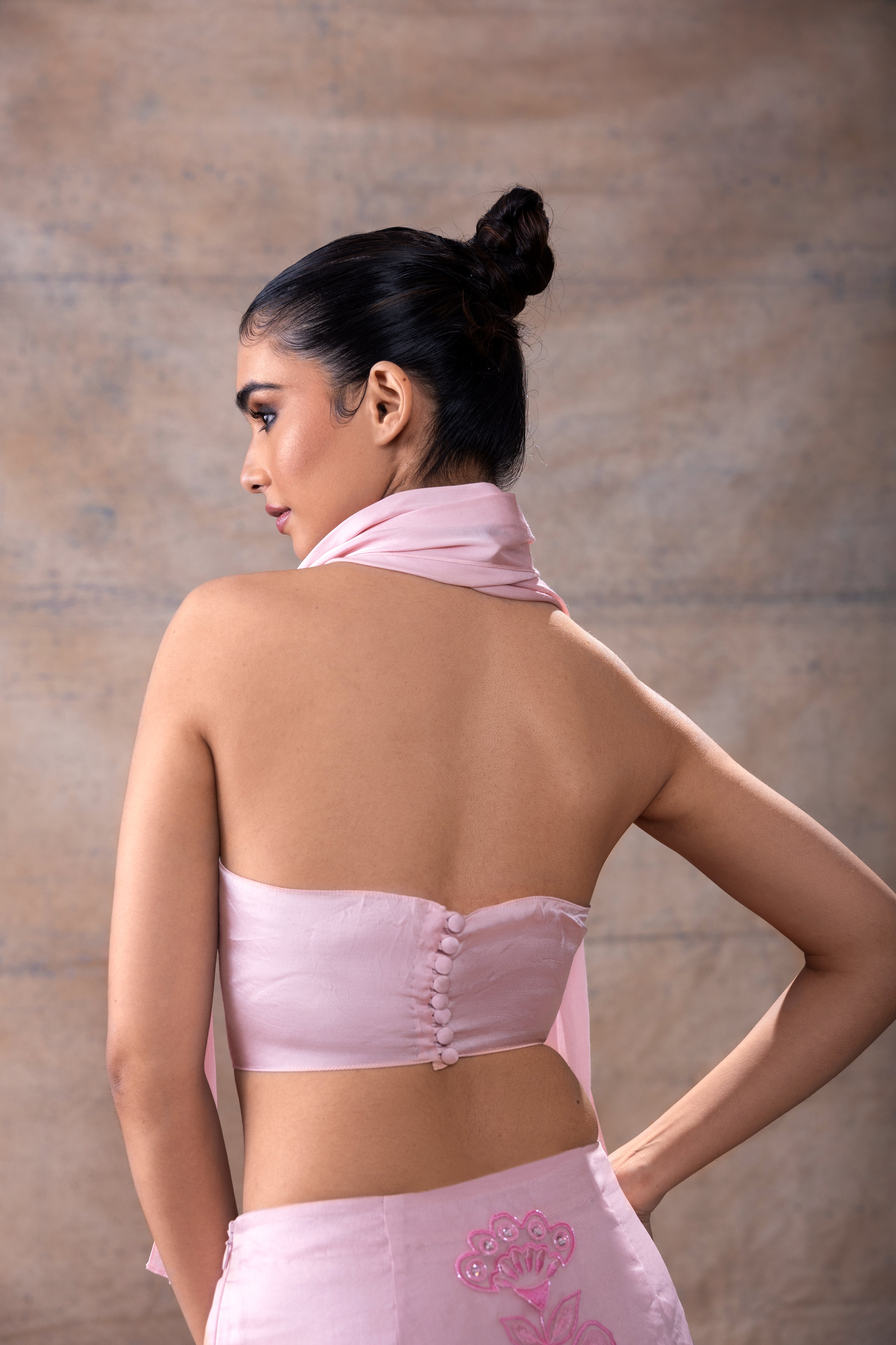 Cowl neck and embroidered skirt set