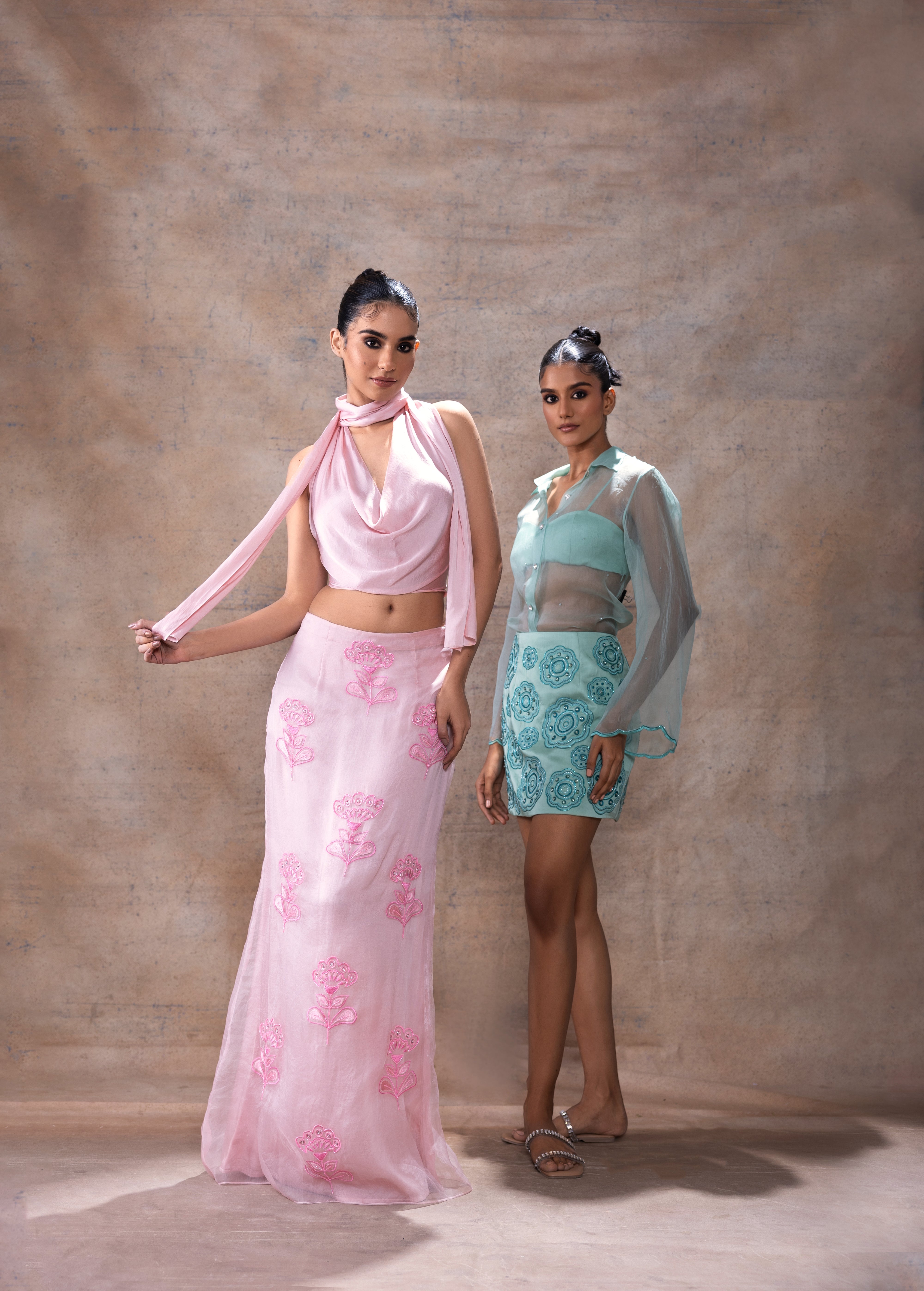 Embroidered shirt and skirt set