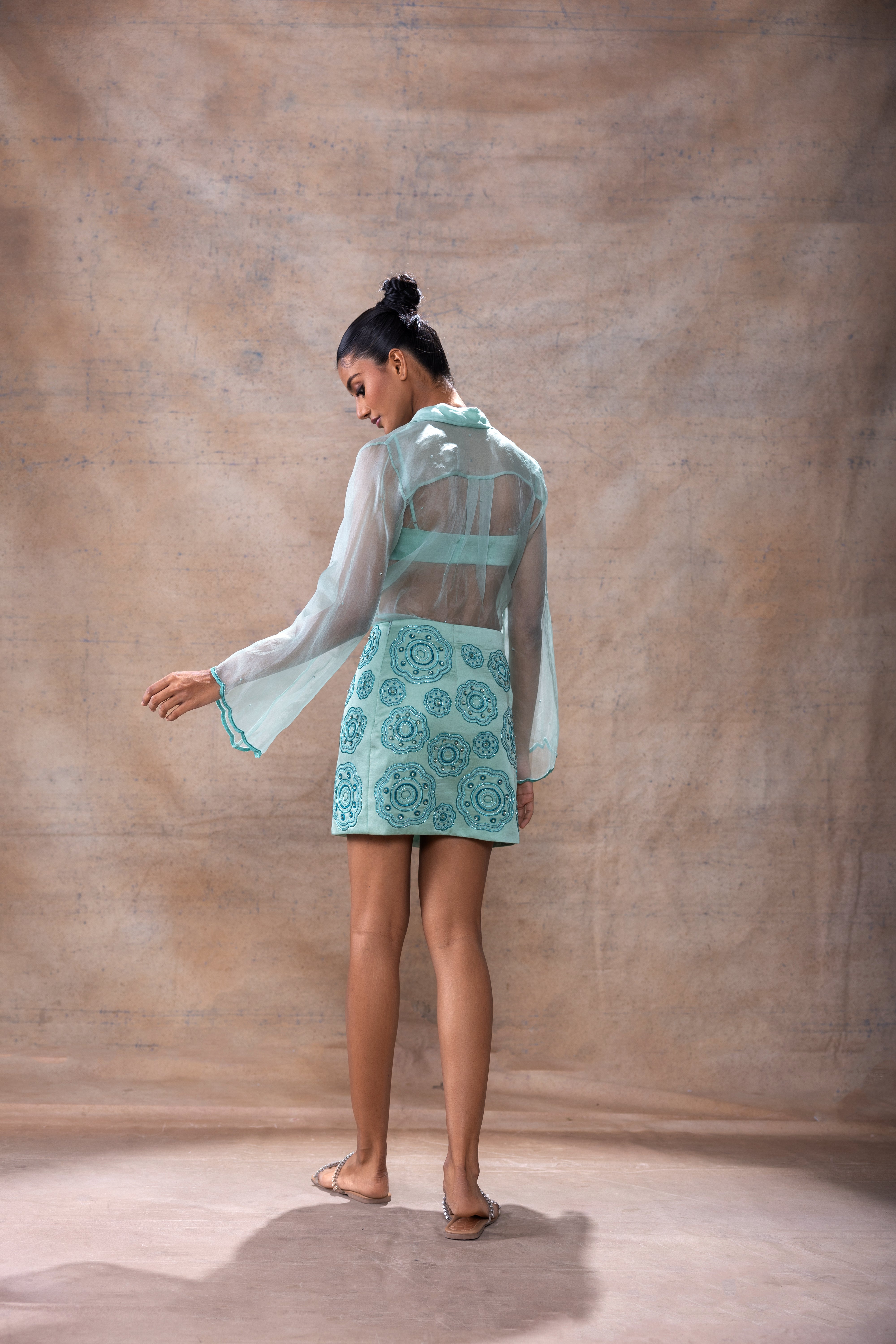 Embroidered shirt and skirt set