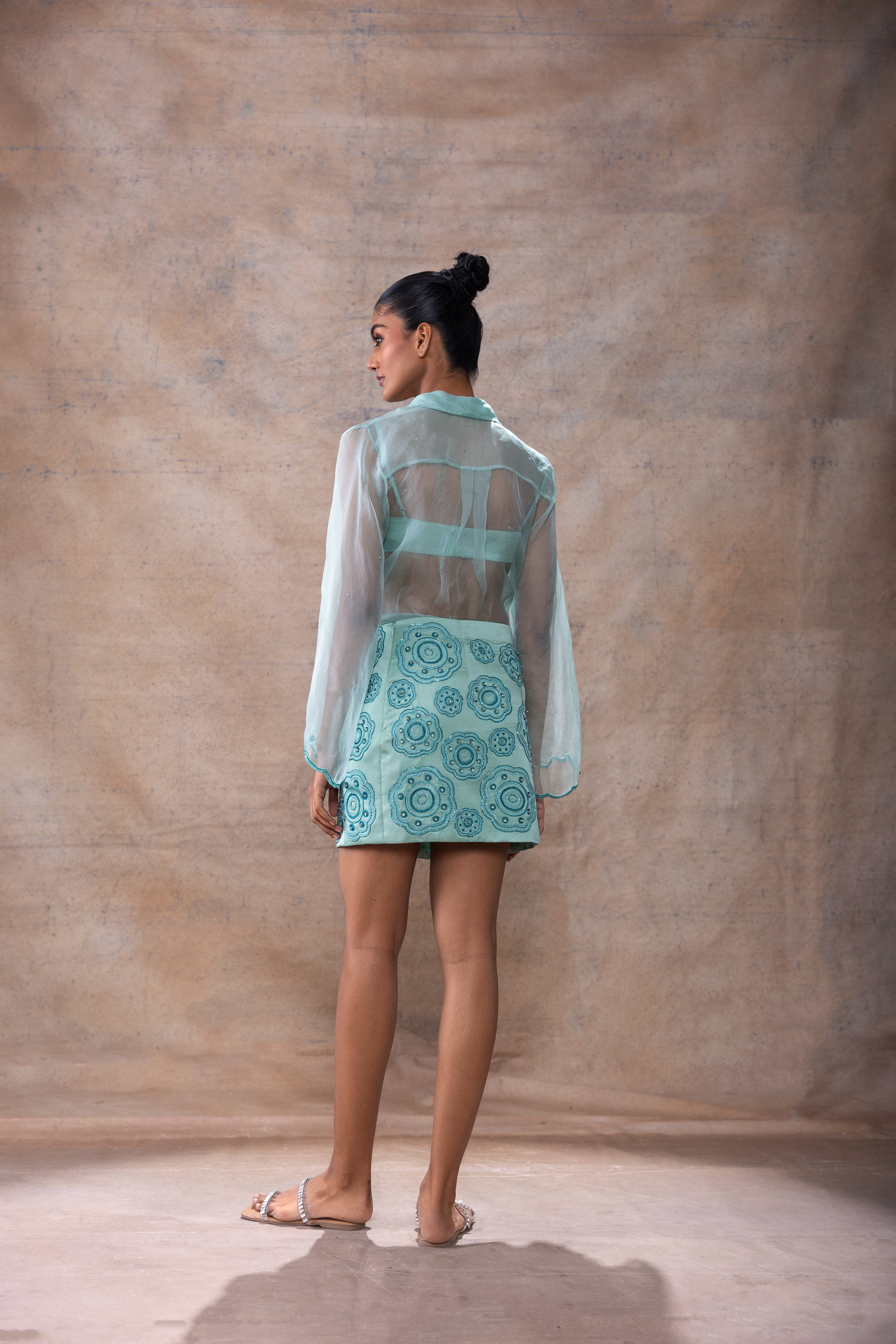 Embroidered shirt and skirt set