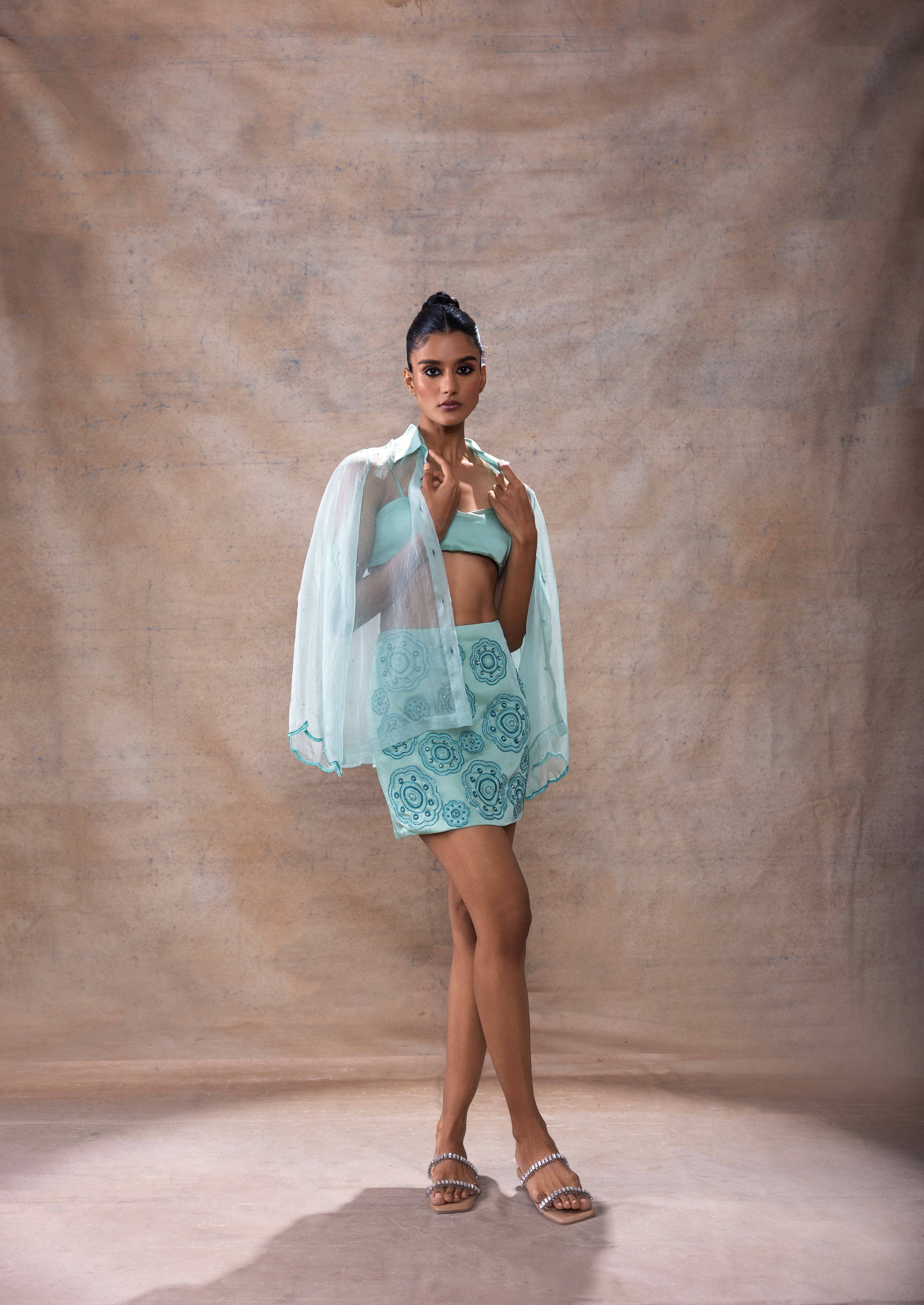 Embroidered shirt and skirt set