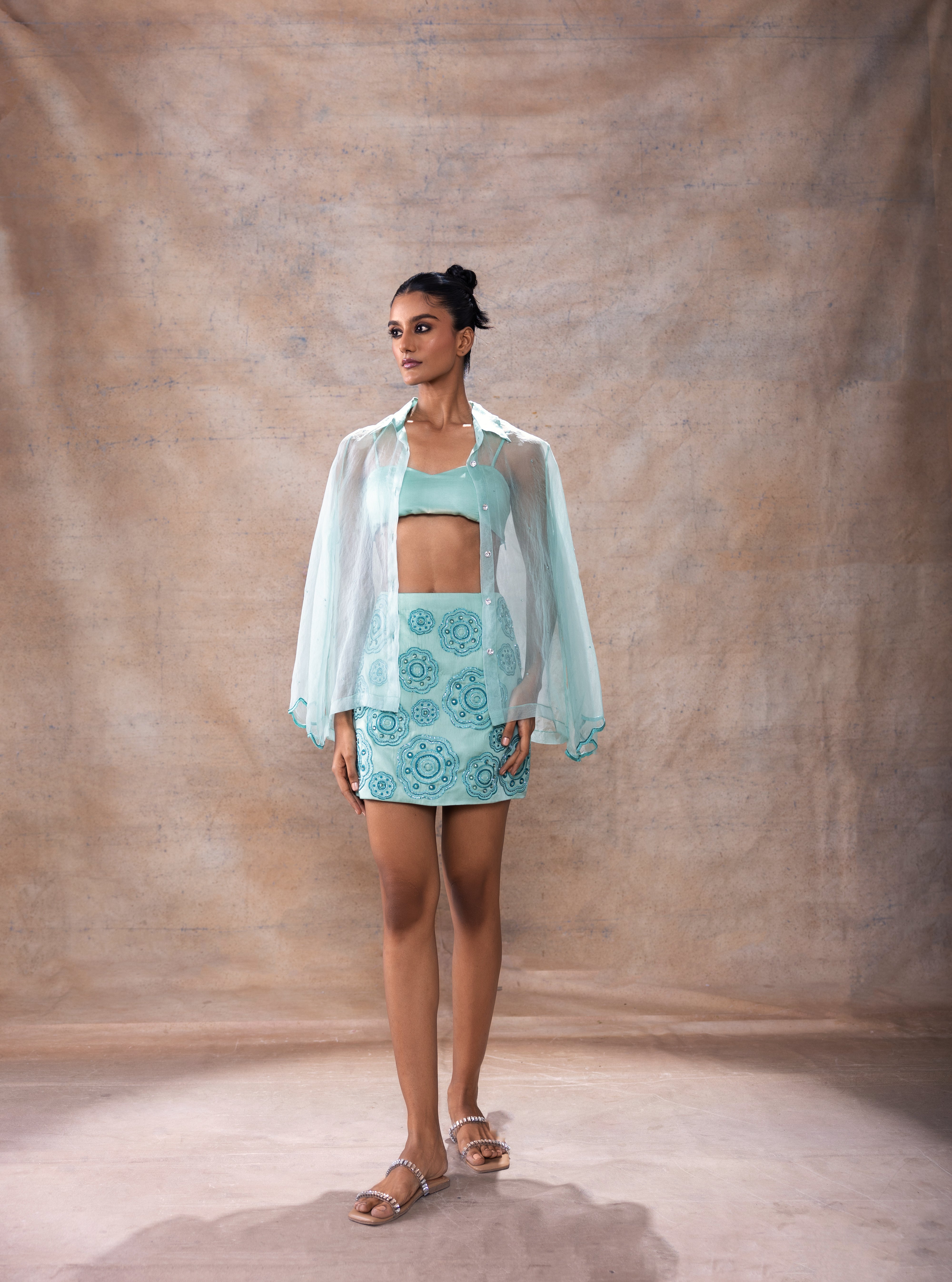 Embroidered shirt and skirt set