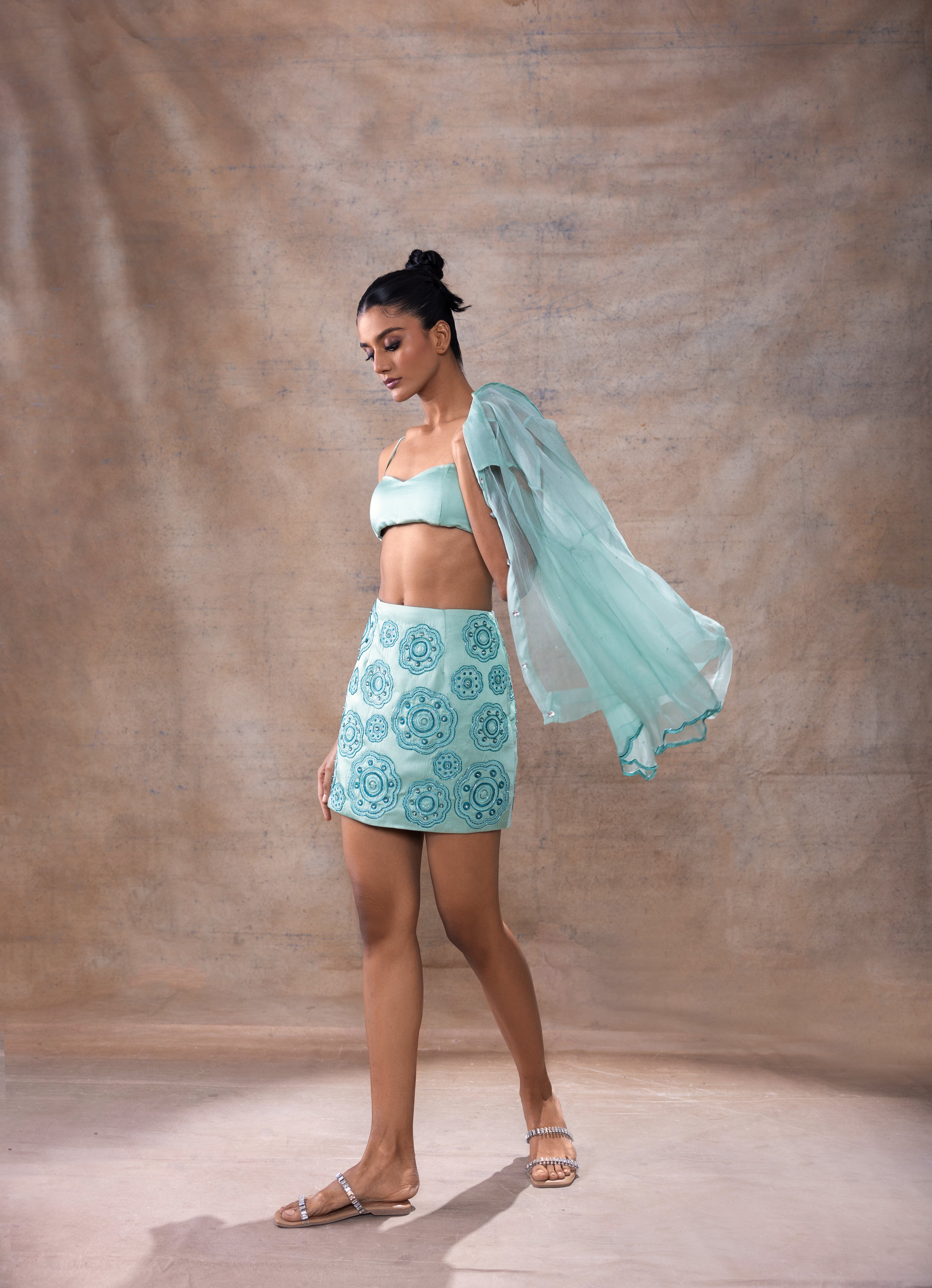 Embroidered shirt and skirt set