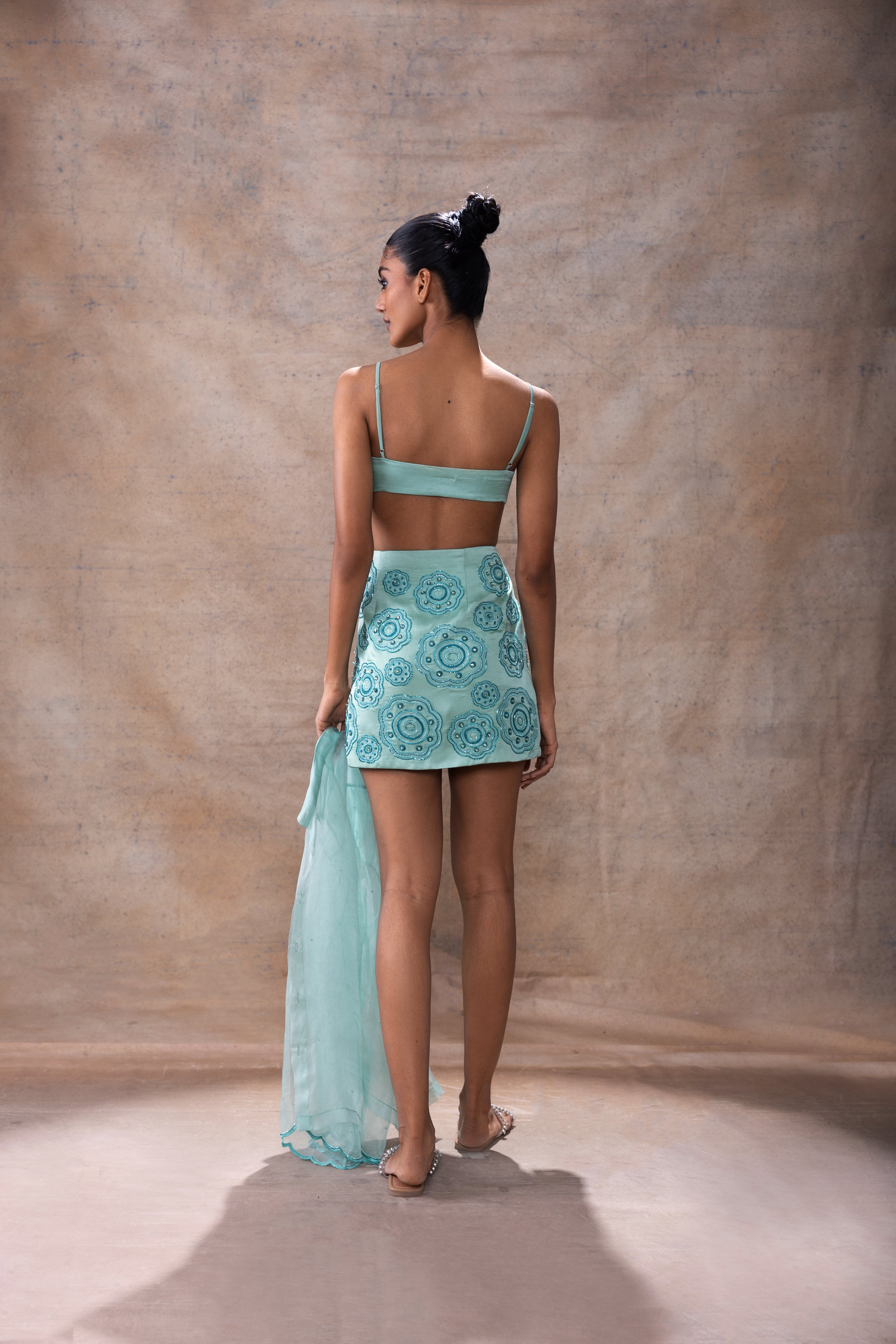 Embroidered shirt and skirt set