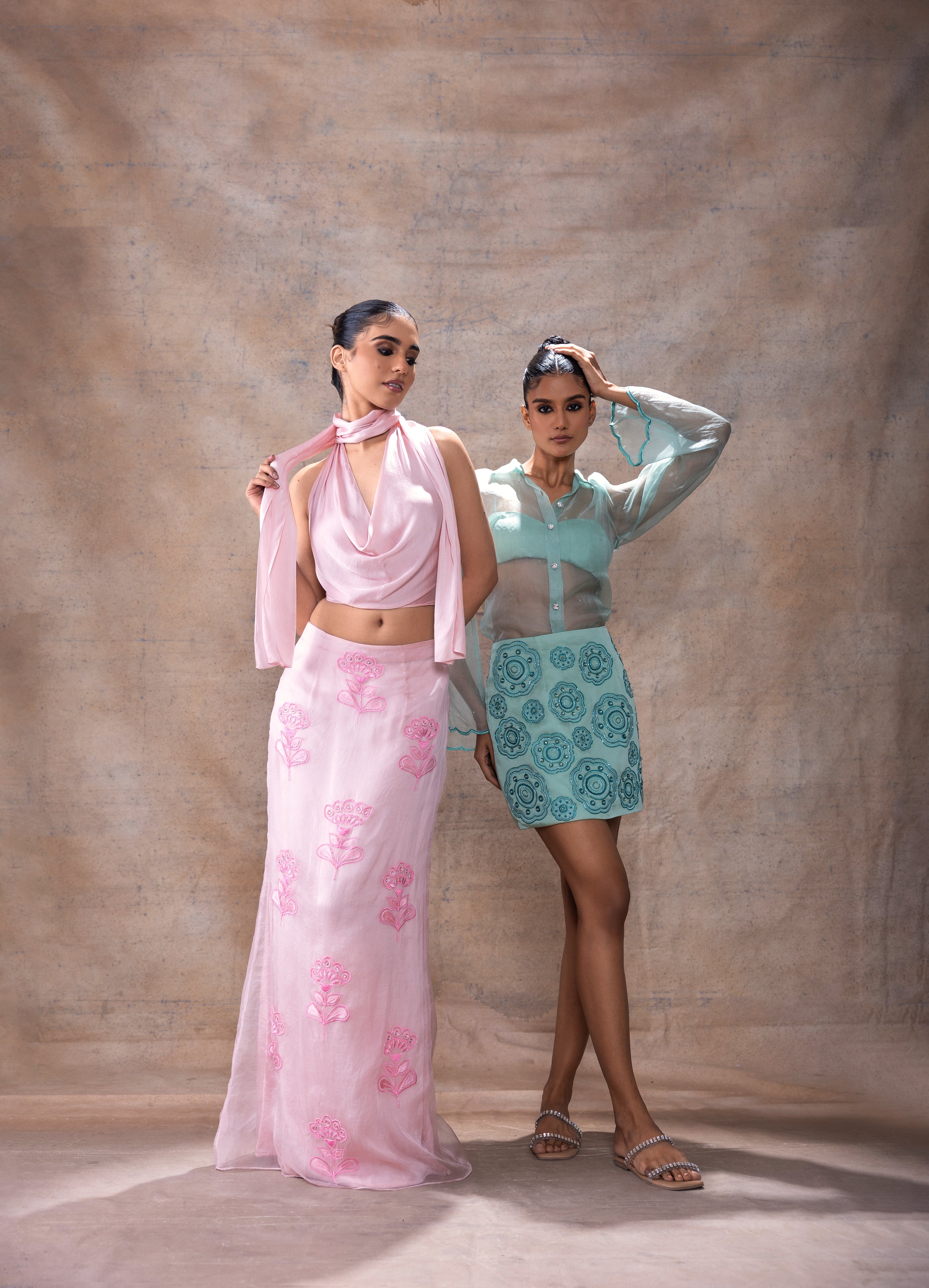 Embroidered shirt and skirt set