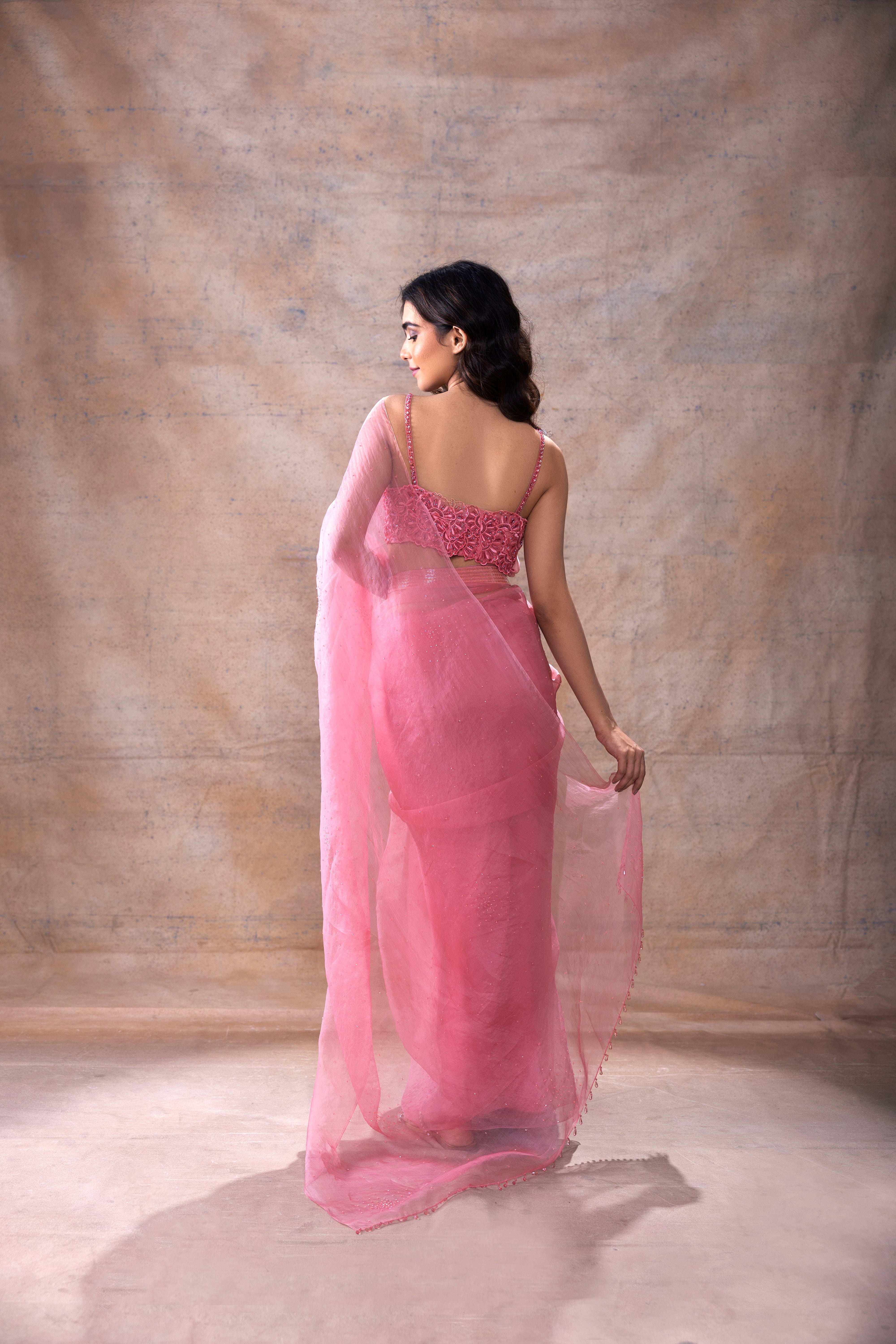 Embroidered blouse and organza saree