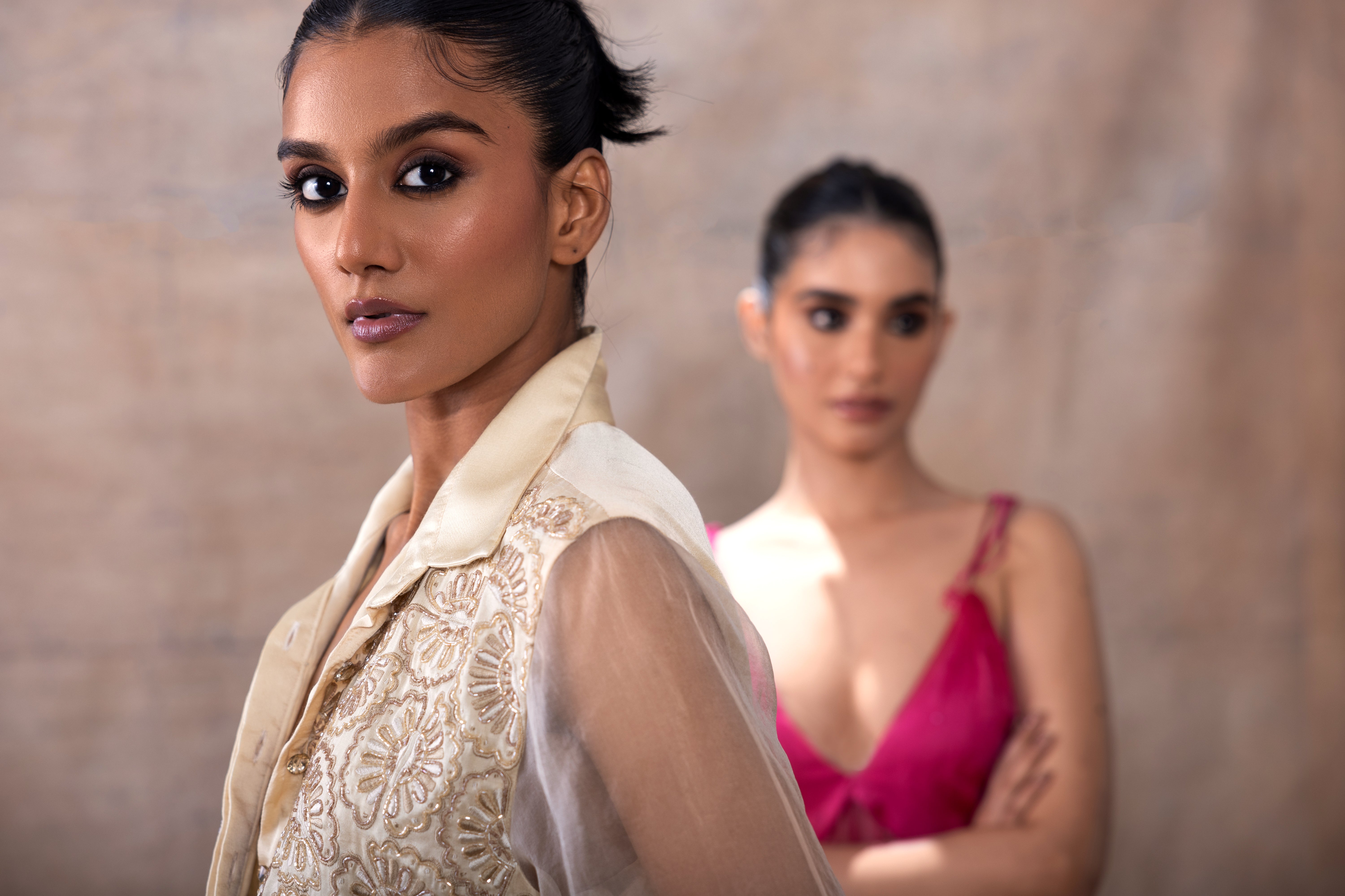 Emboridered Crop Shirt with flared pants set