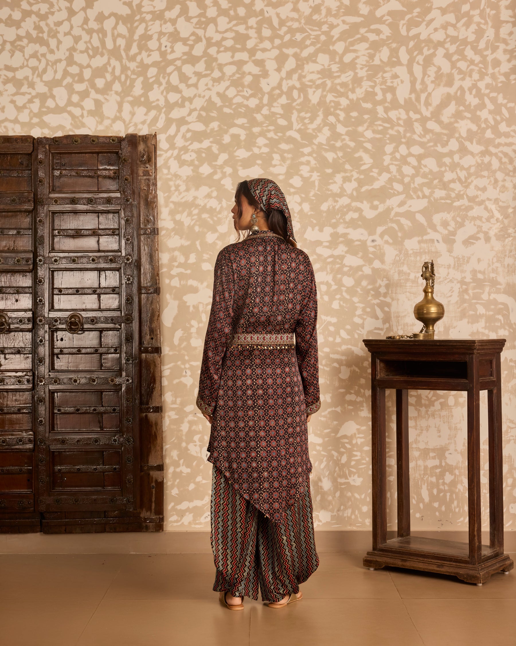 Long Jacket with Bralette & Drape Pants Set