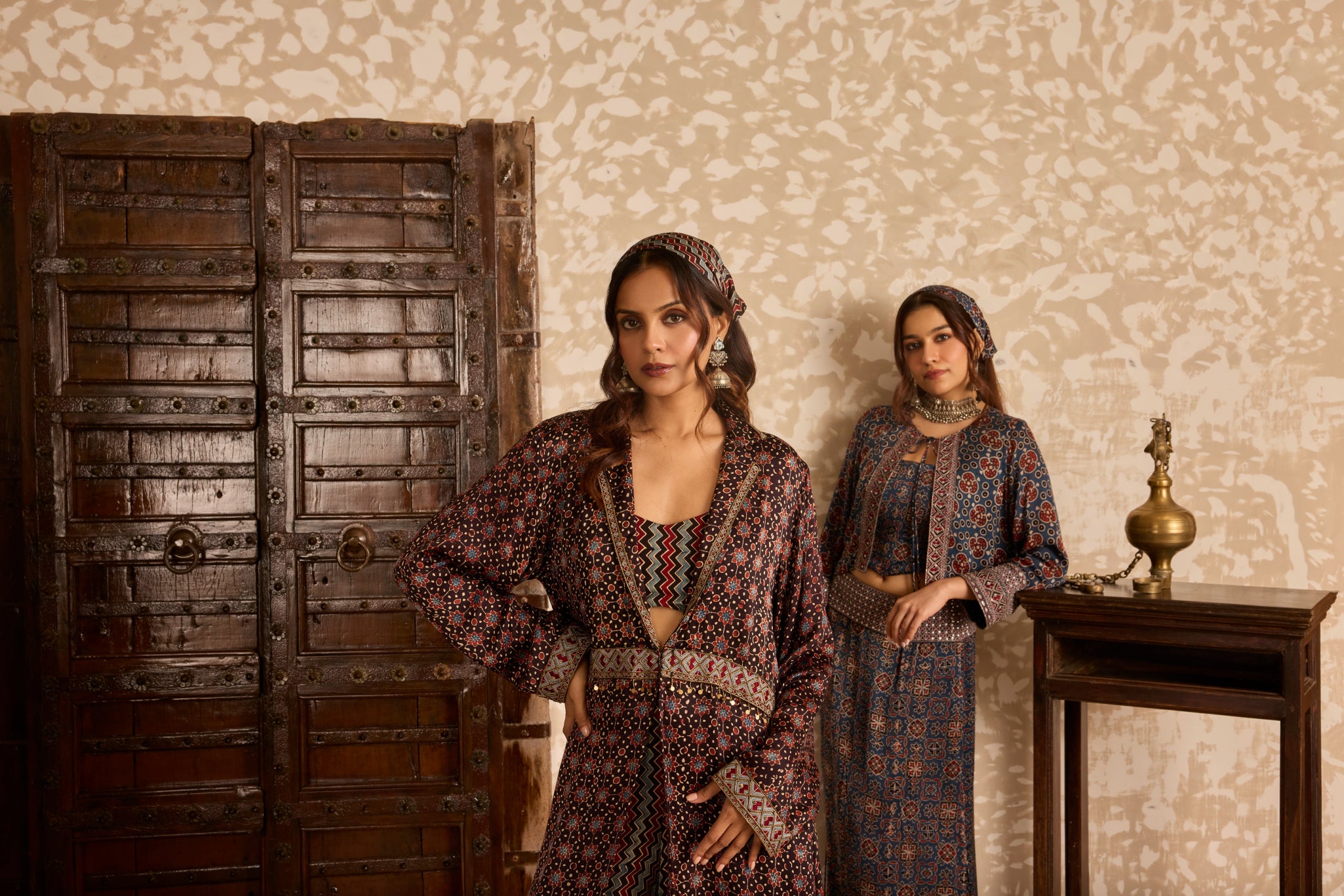 Long Jacket with Bralette & Drape Pants Set