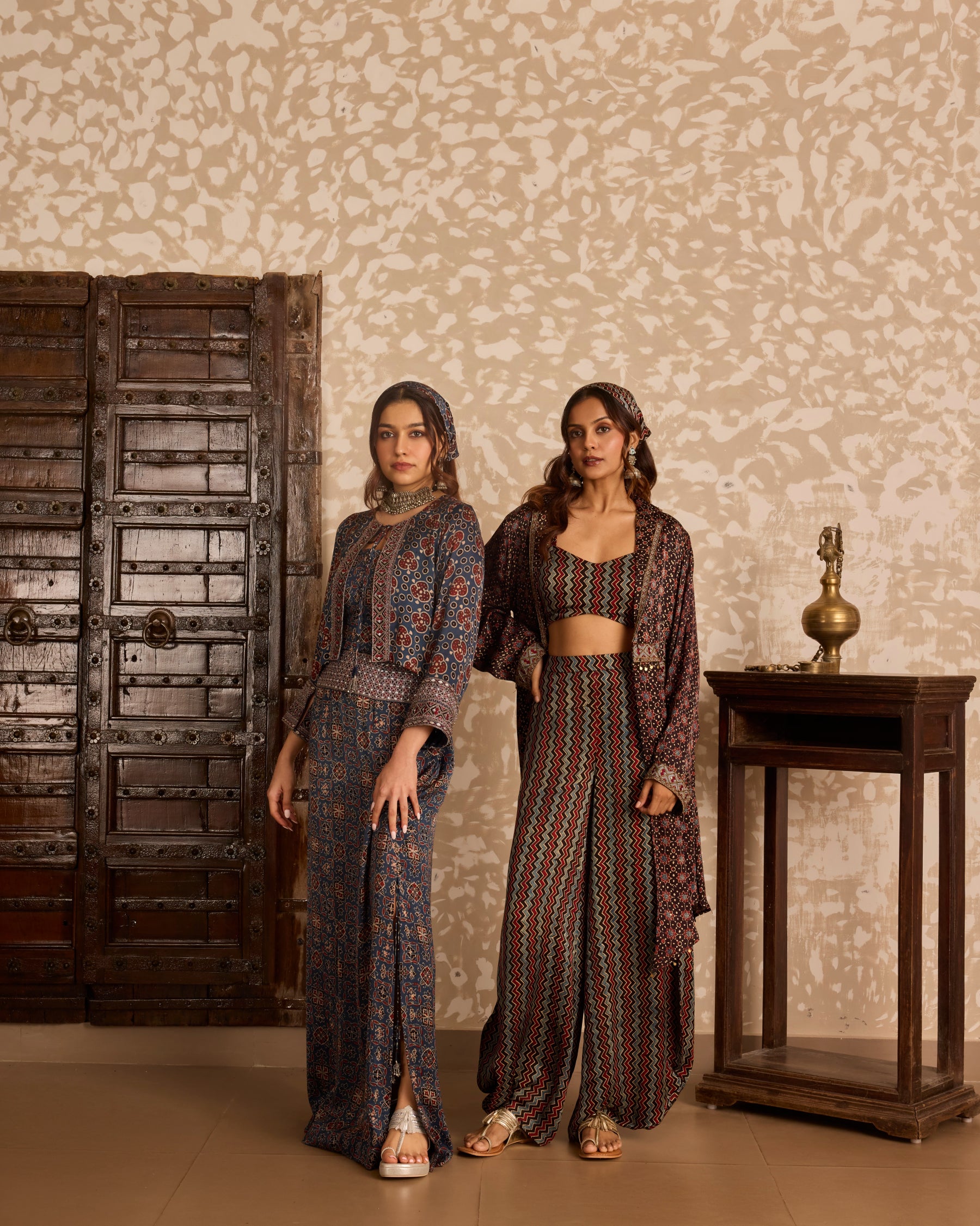 Long Jacket with Bralette & Drape Pants Set