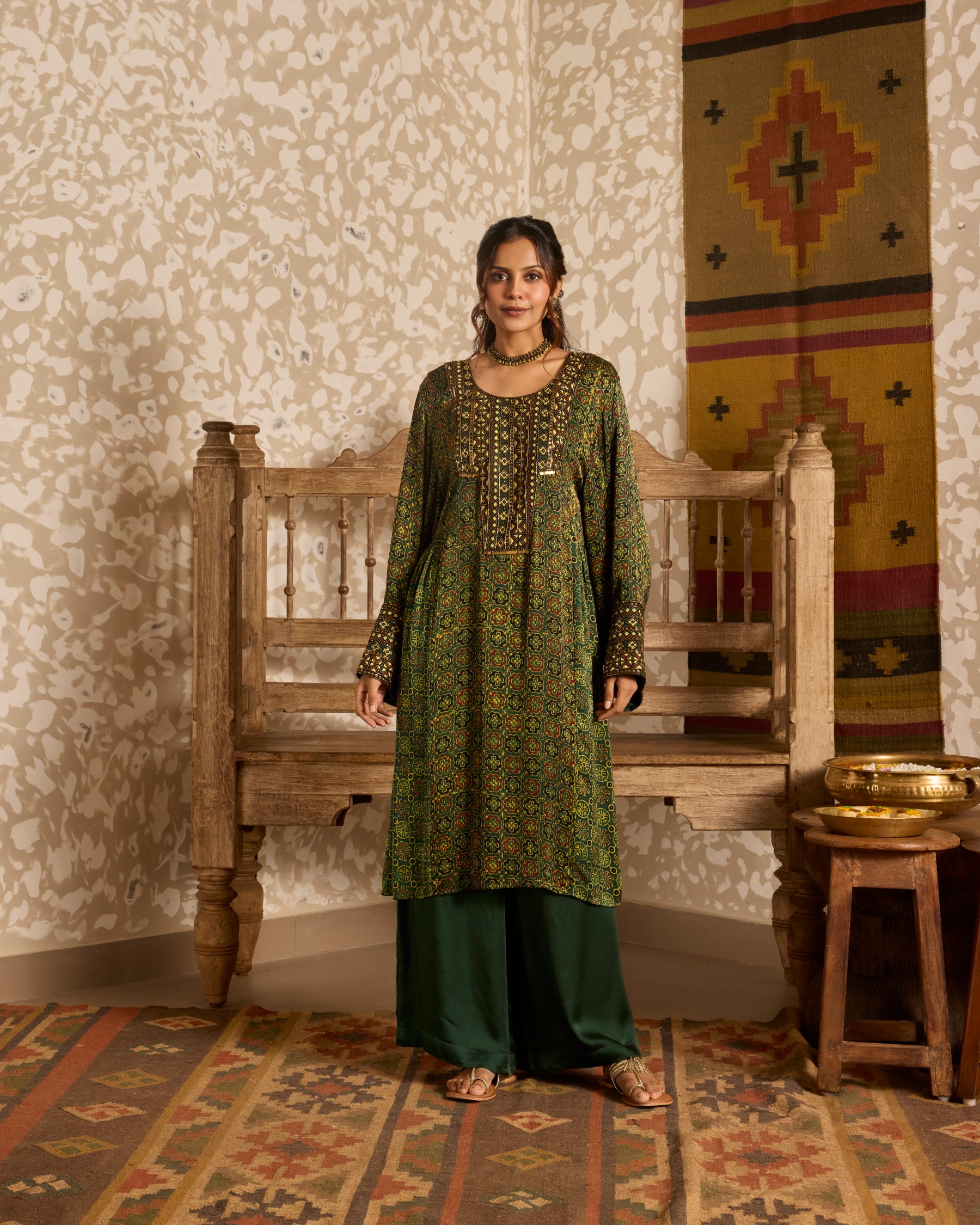 Long Kurta Wide Leg Pants Set