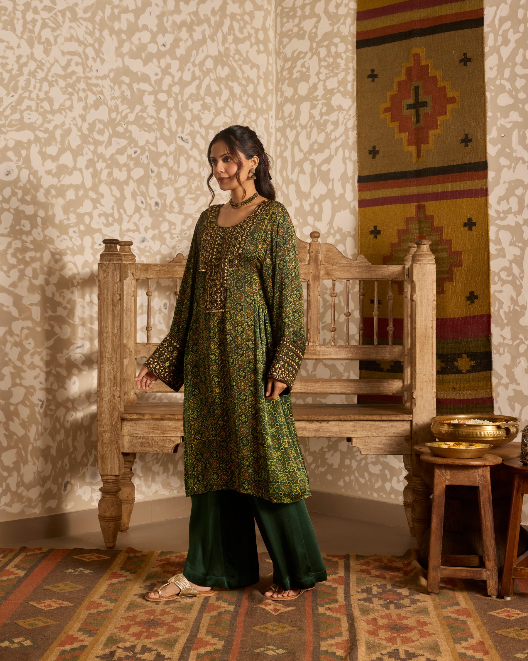 Long Kurta Wide Leg Pants Set