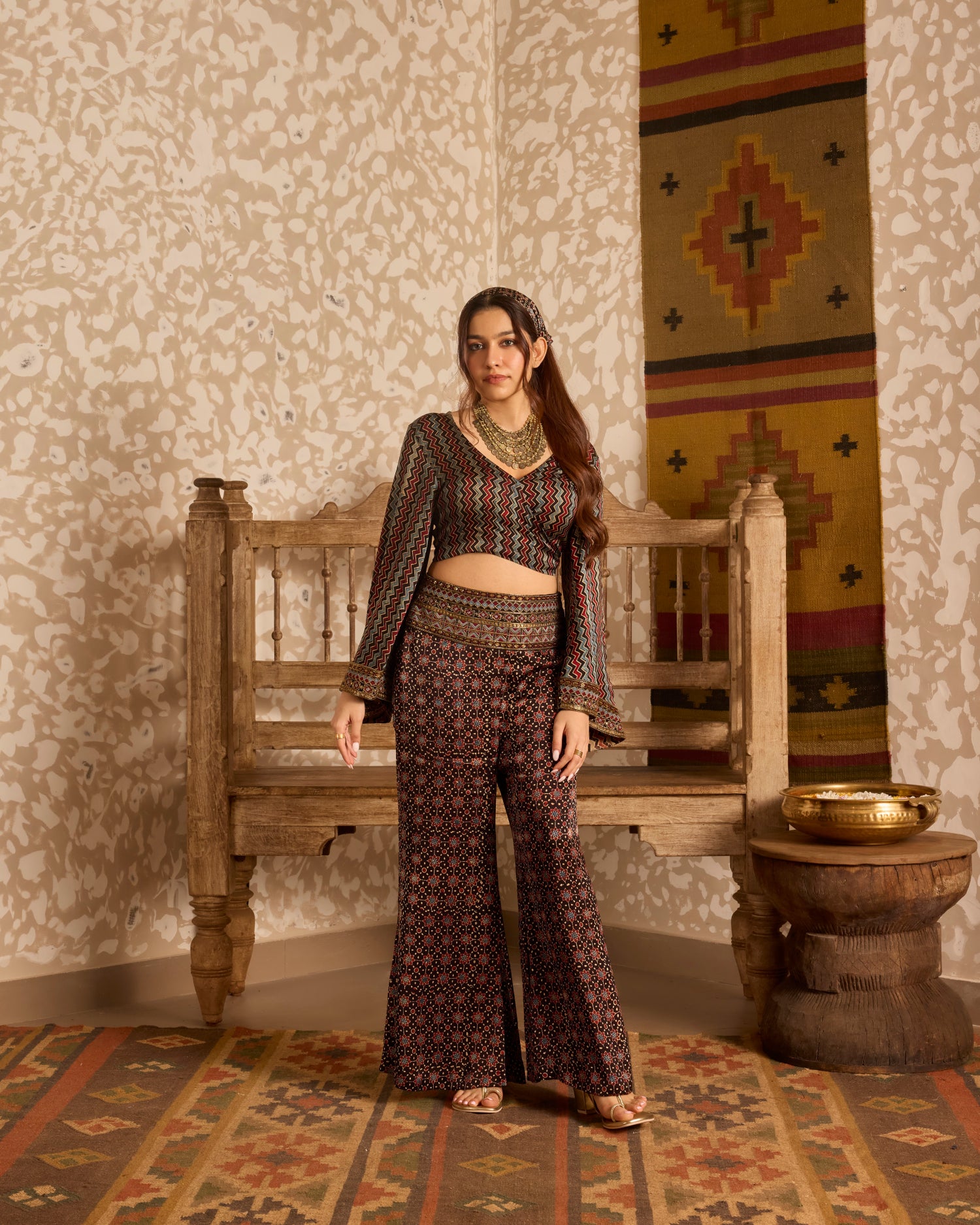 Wrap top with flared pant set