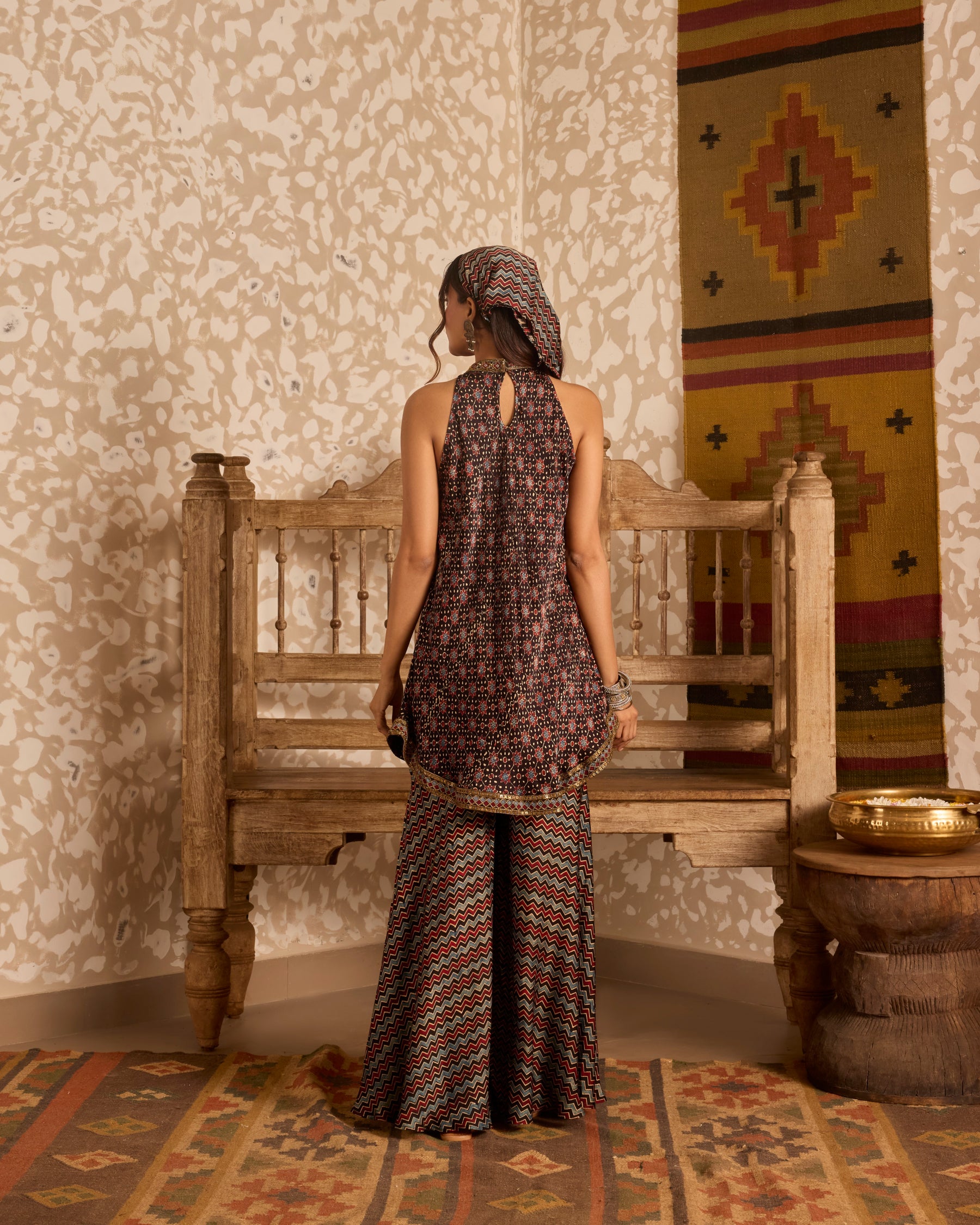 Halter neck tunic with sharara pants