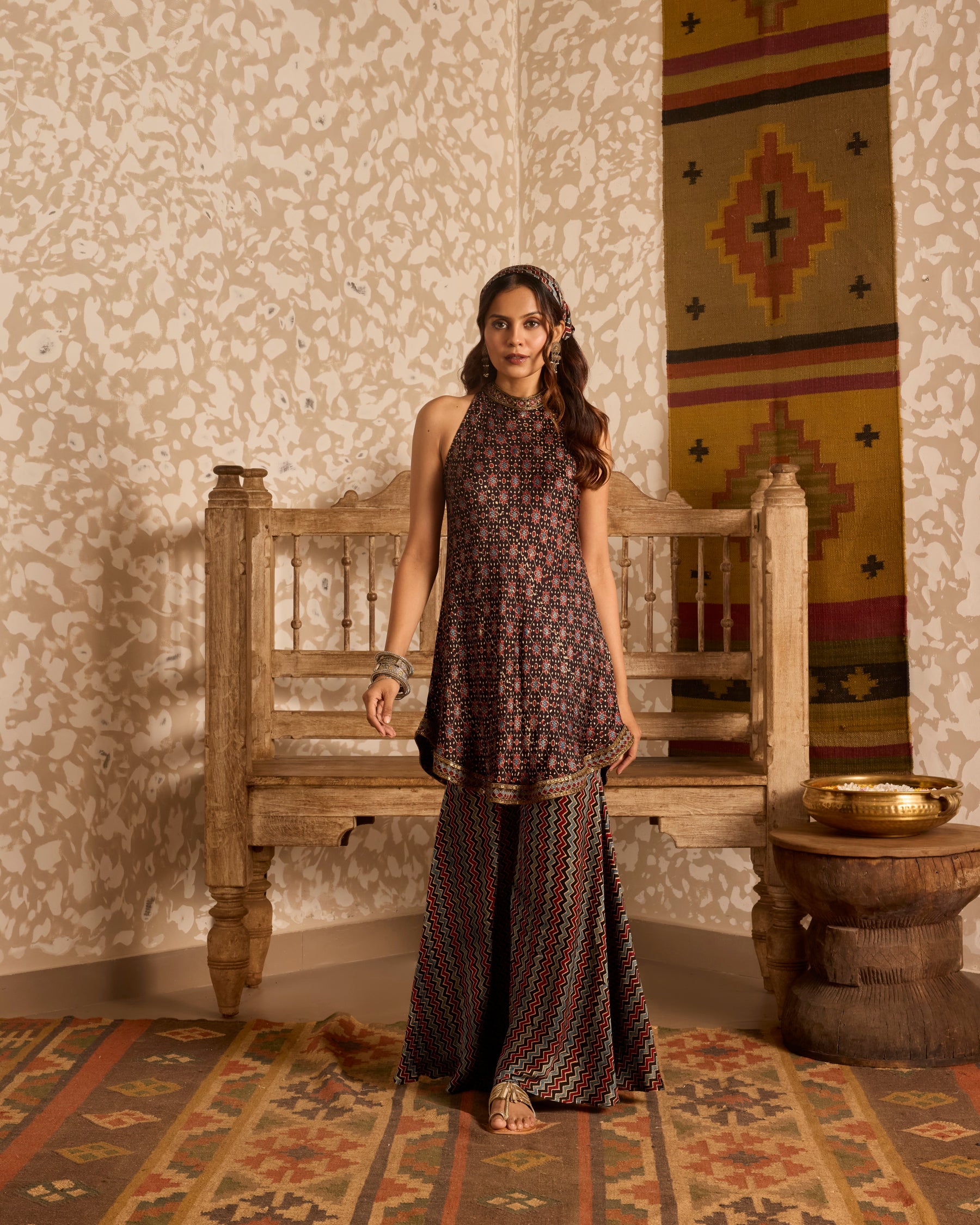 Halter neck tunic with sharara pants
