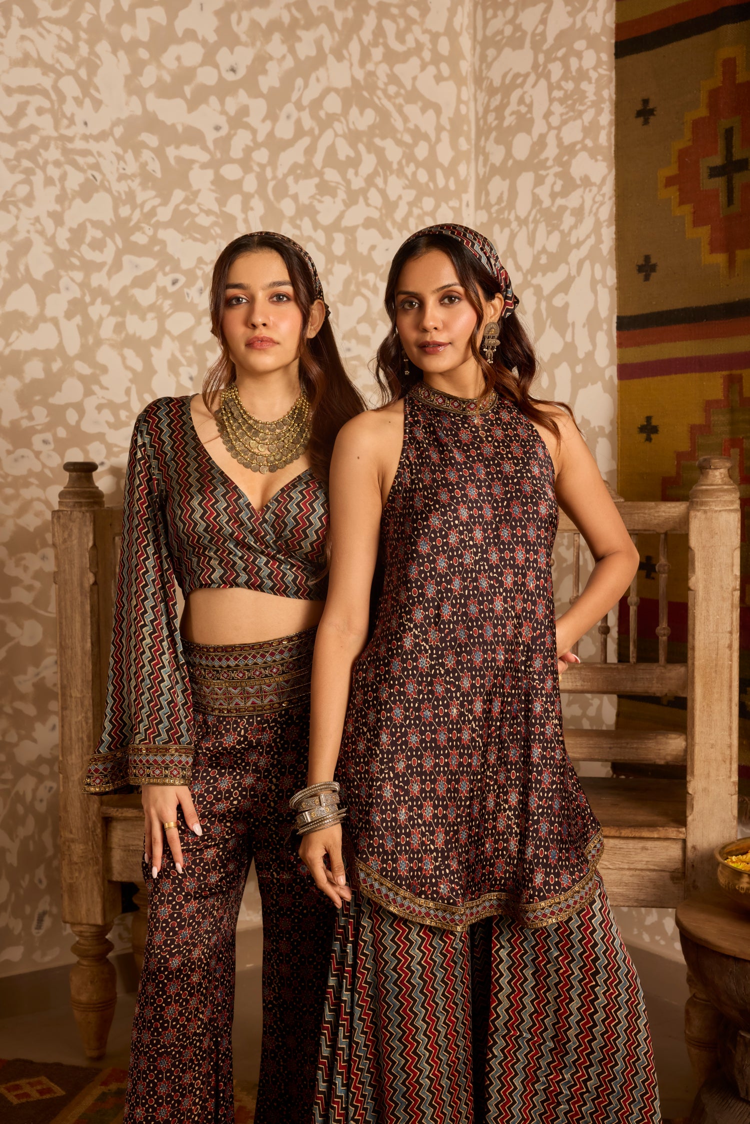 Halter neck tunic with sharara pants