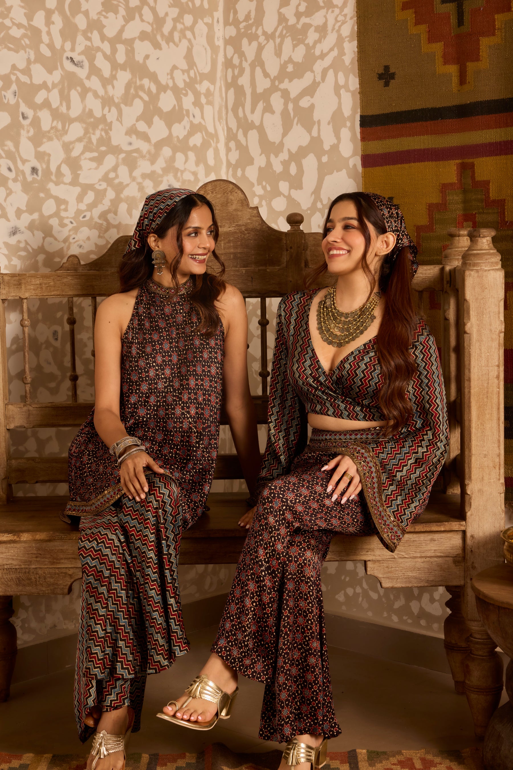 Halter neck tunic with sharara pants