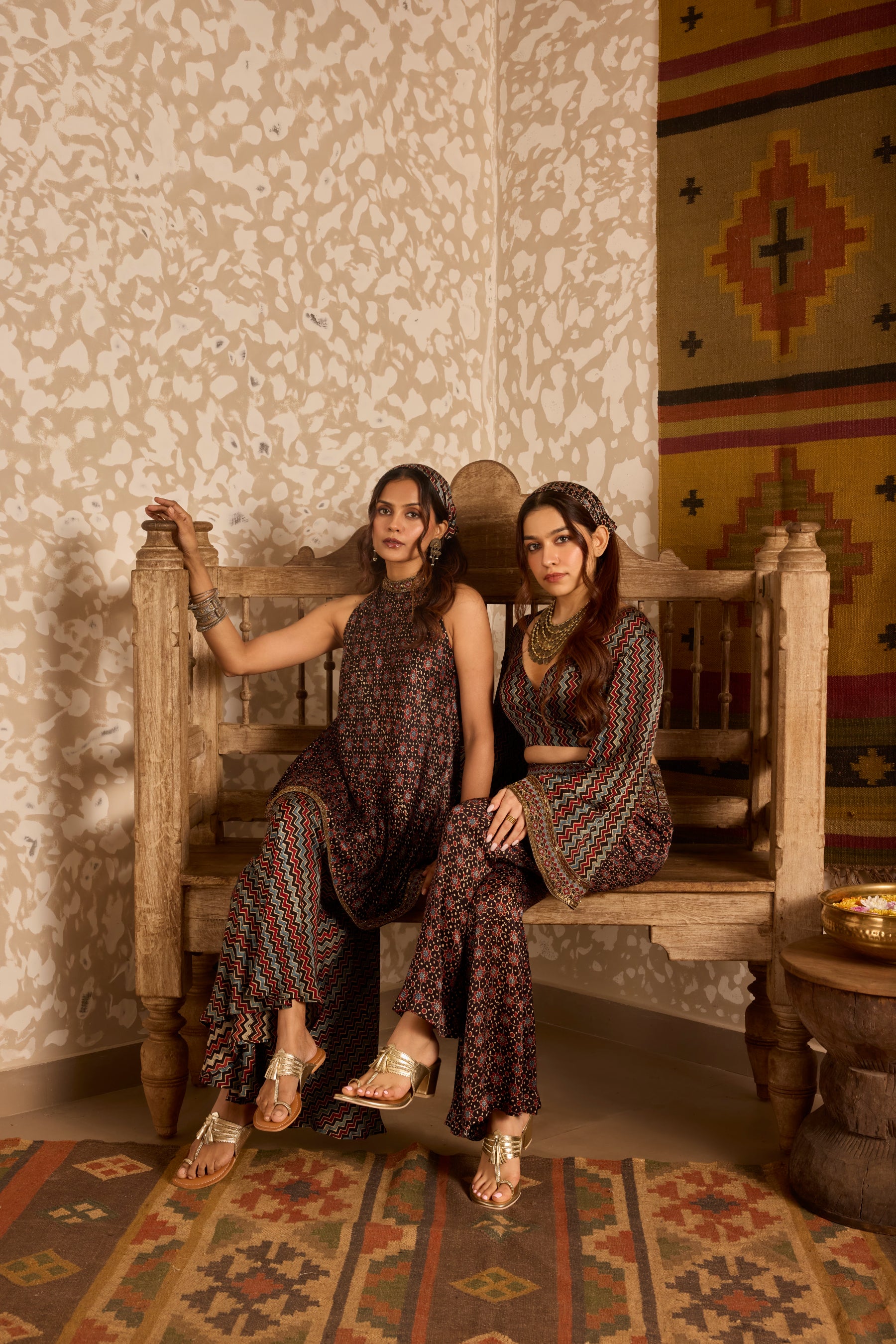 Halter neck tunic with sharara pants