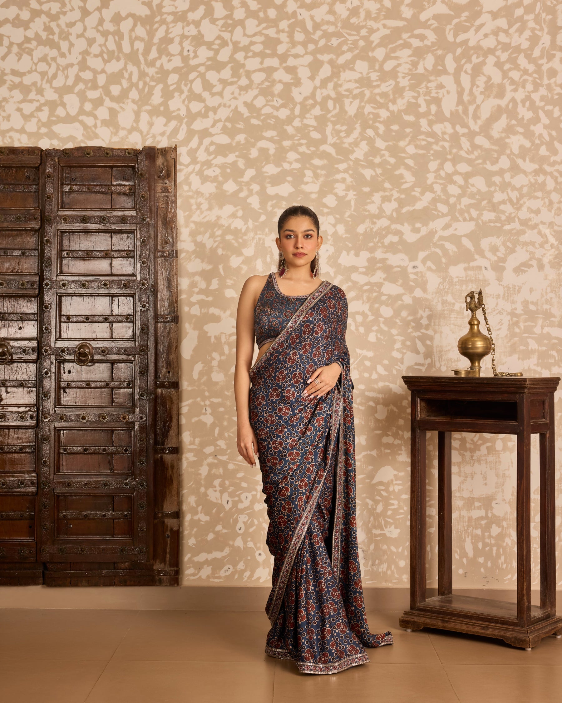 Round neck blouse with saree