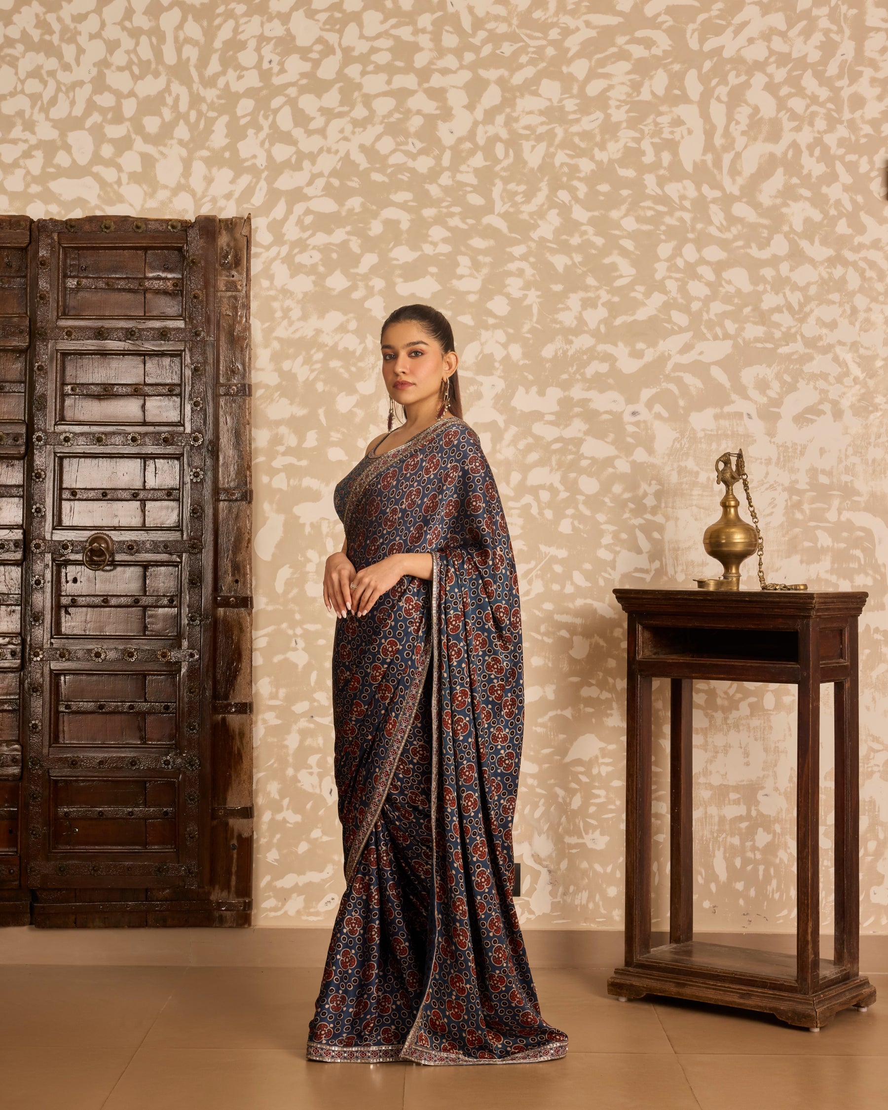 Round neck blouse with saree