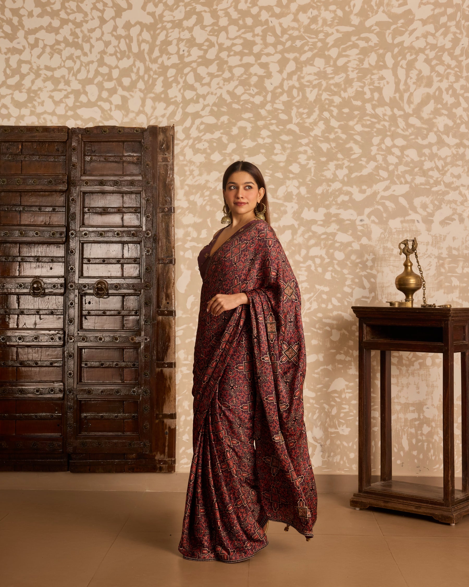 V neck tie up blouse with saree