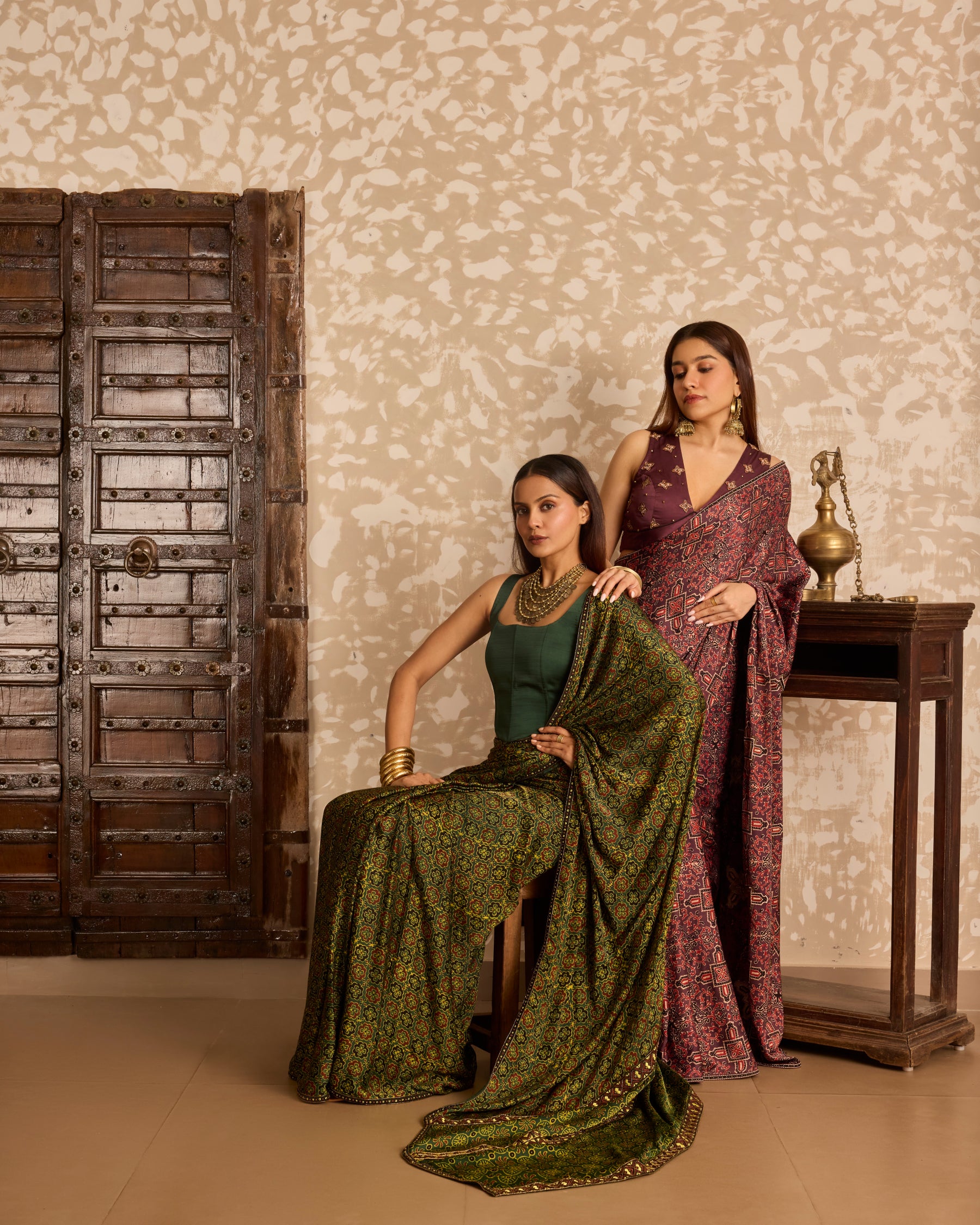 V neck tie up blouse with saree