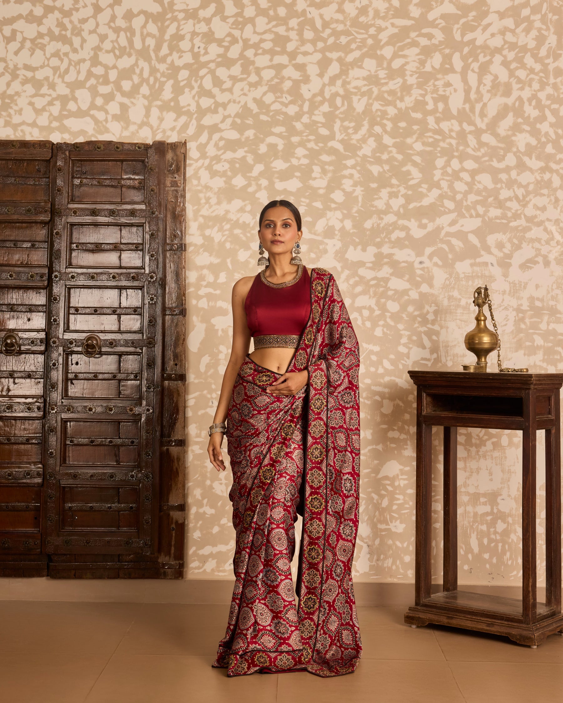 Halter neck blouse with saree