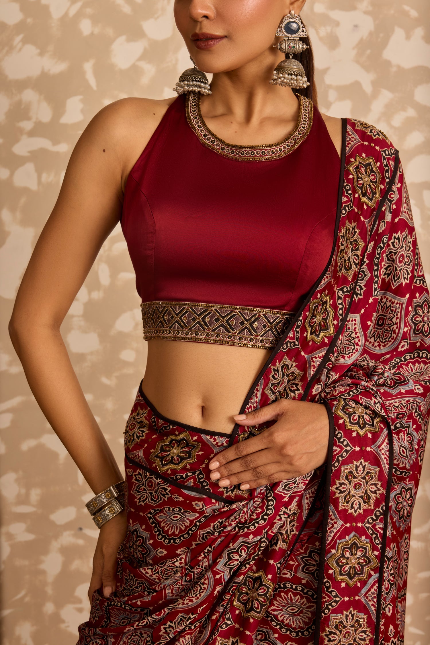 Halter neck blouse with saree