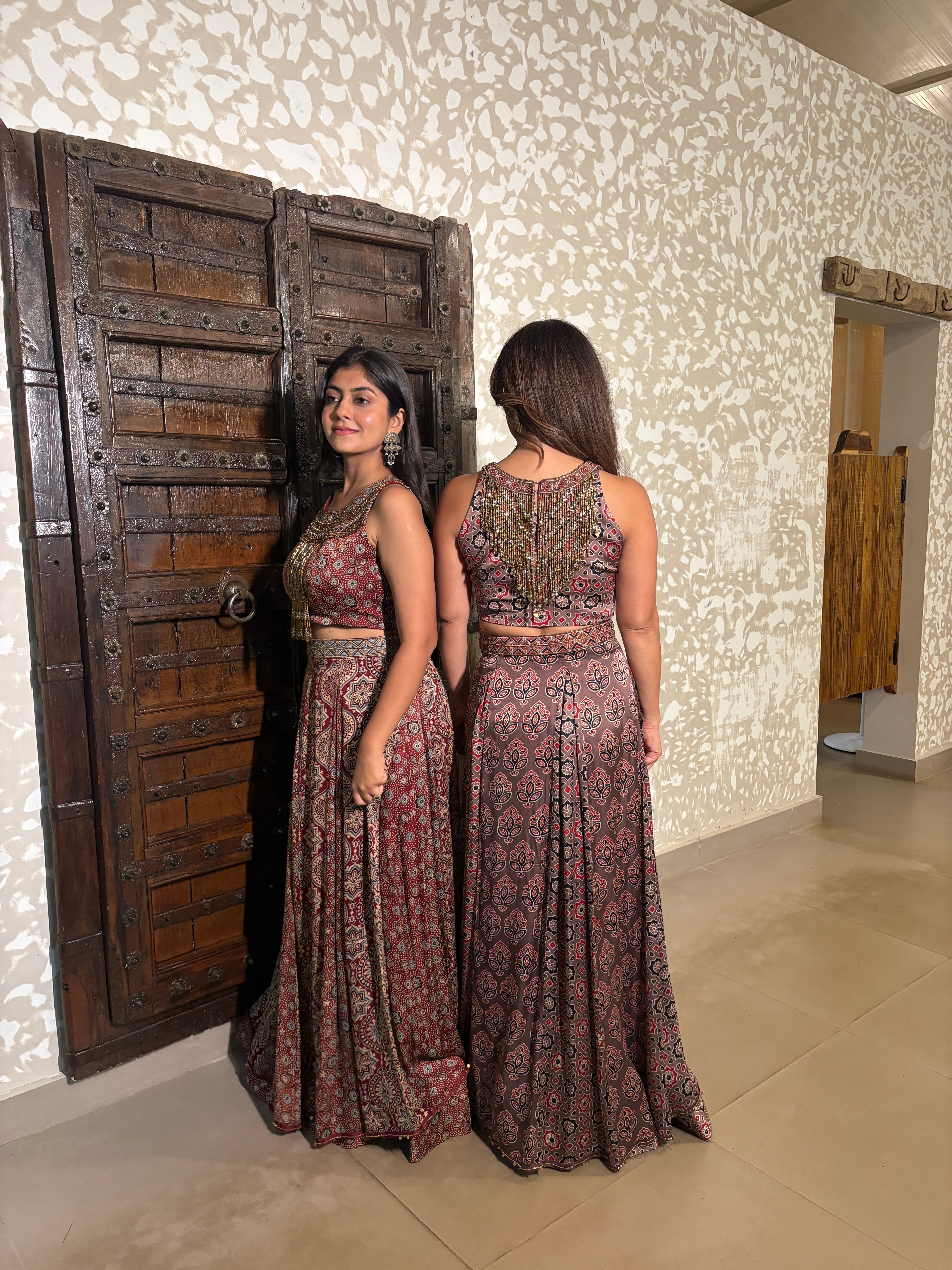 Taselled blouse with panel skirt