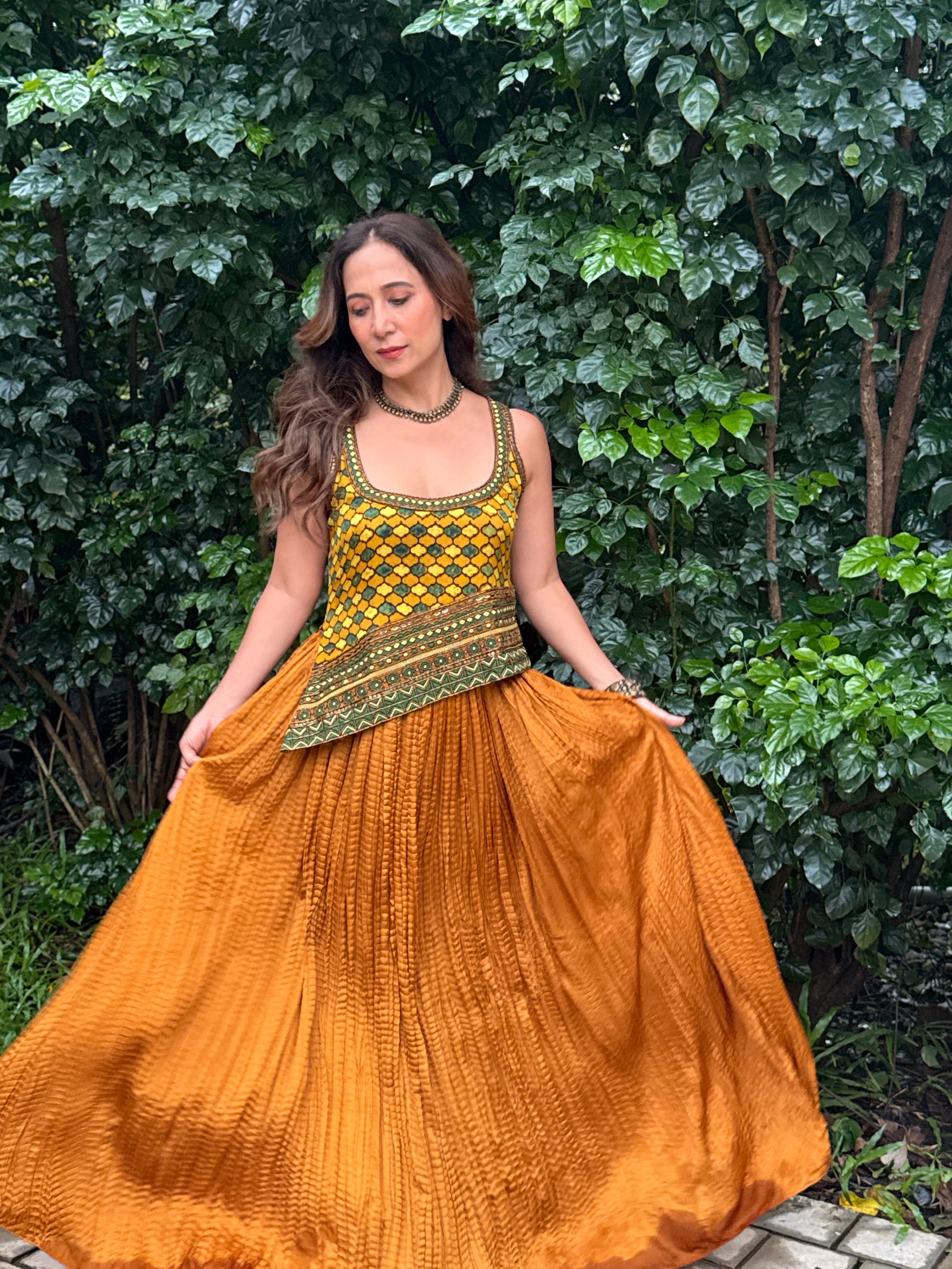 Short asymetrical kurti with pleated skirt